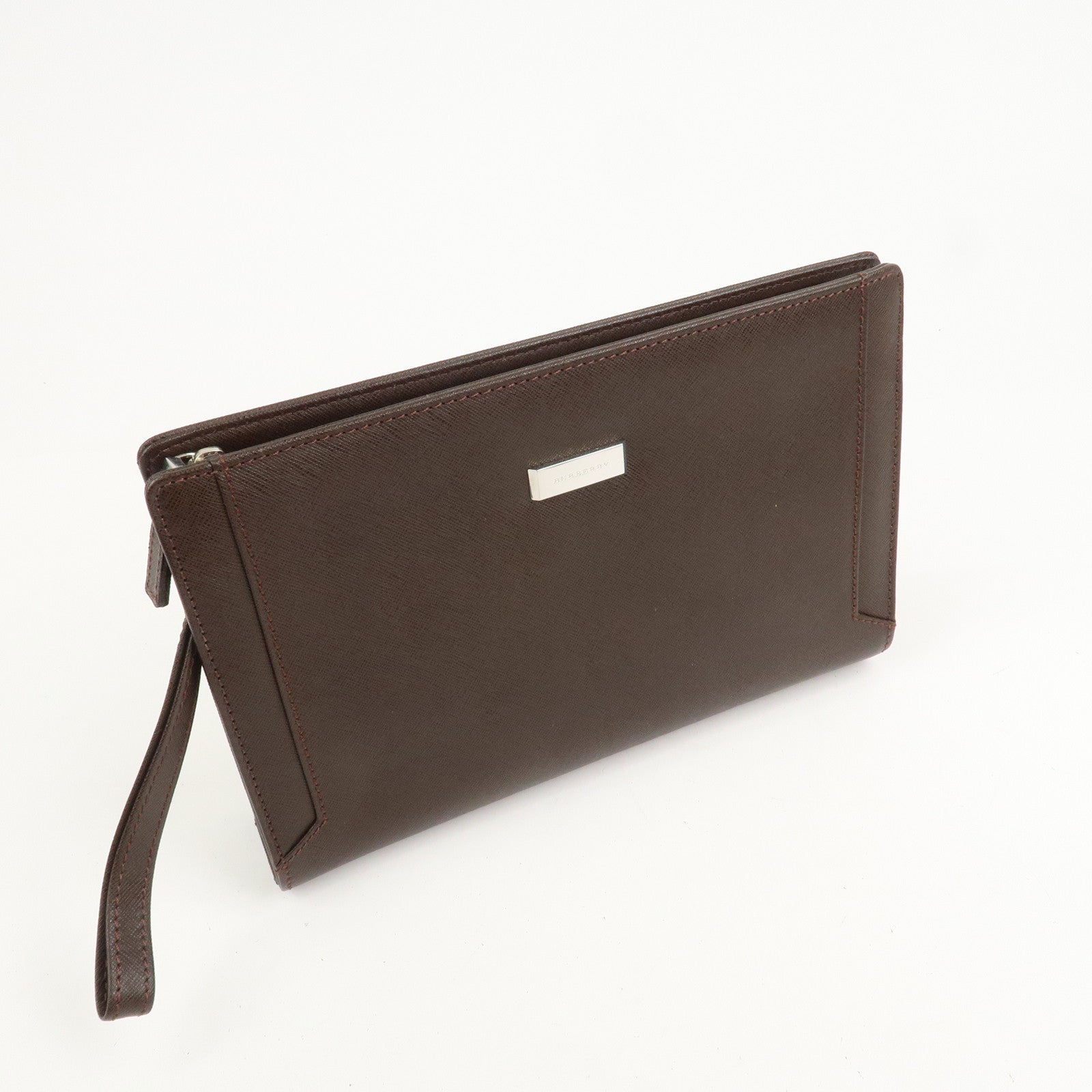 BURBERRY Leather Clutch Bag Hand Bag Pouch Brown
