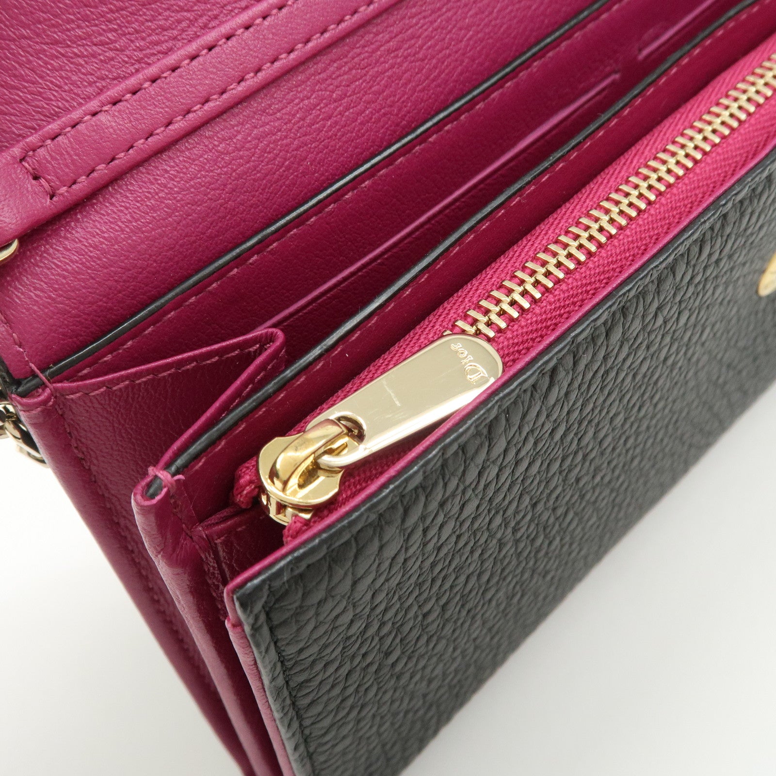 Christian Dior Leather Chain Wallet Hand Bag Black Pink
