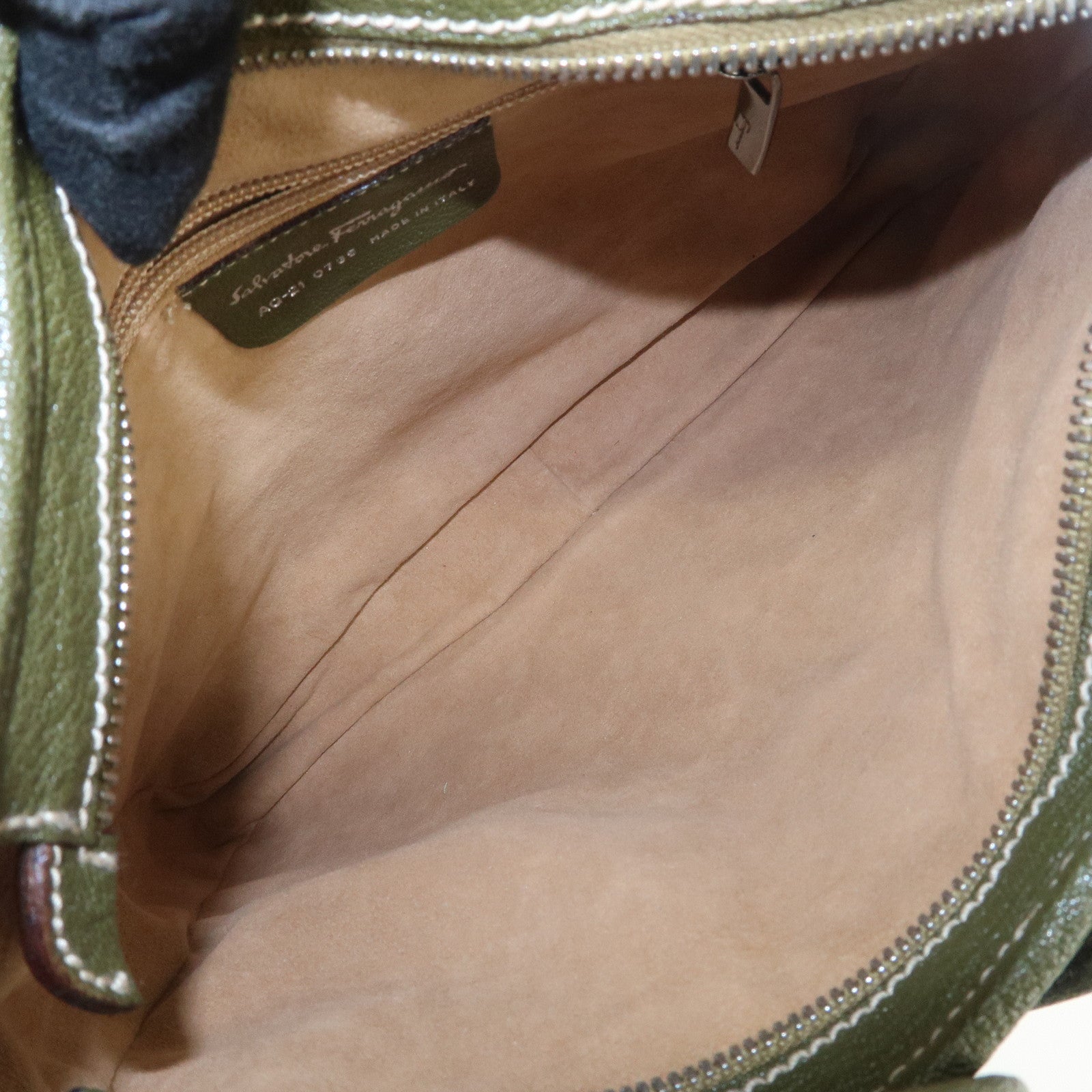 Ferragamo Logo Leather Shoulder Bag Hand Bag Khaki