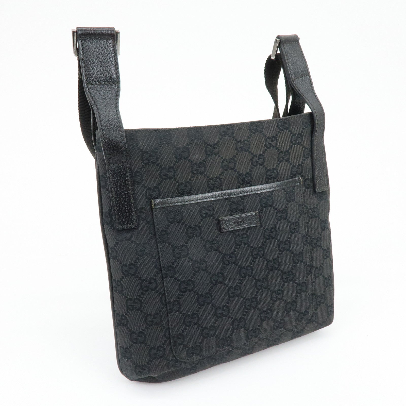 GUCCI GG Canvas Leather Shoulder Crossbody Bag Black 122793