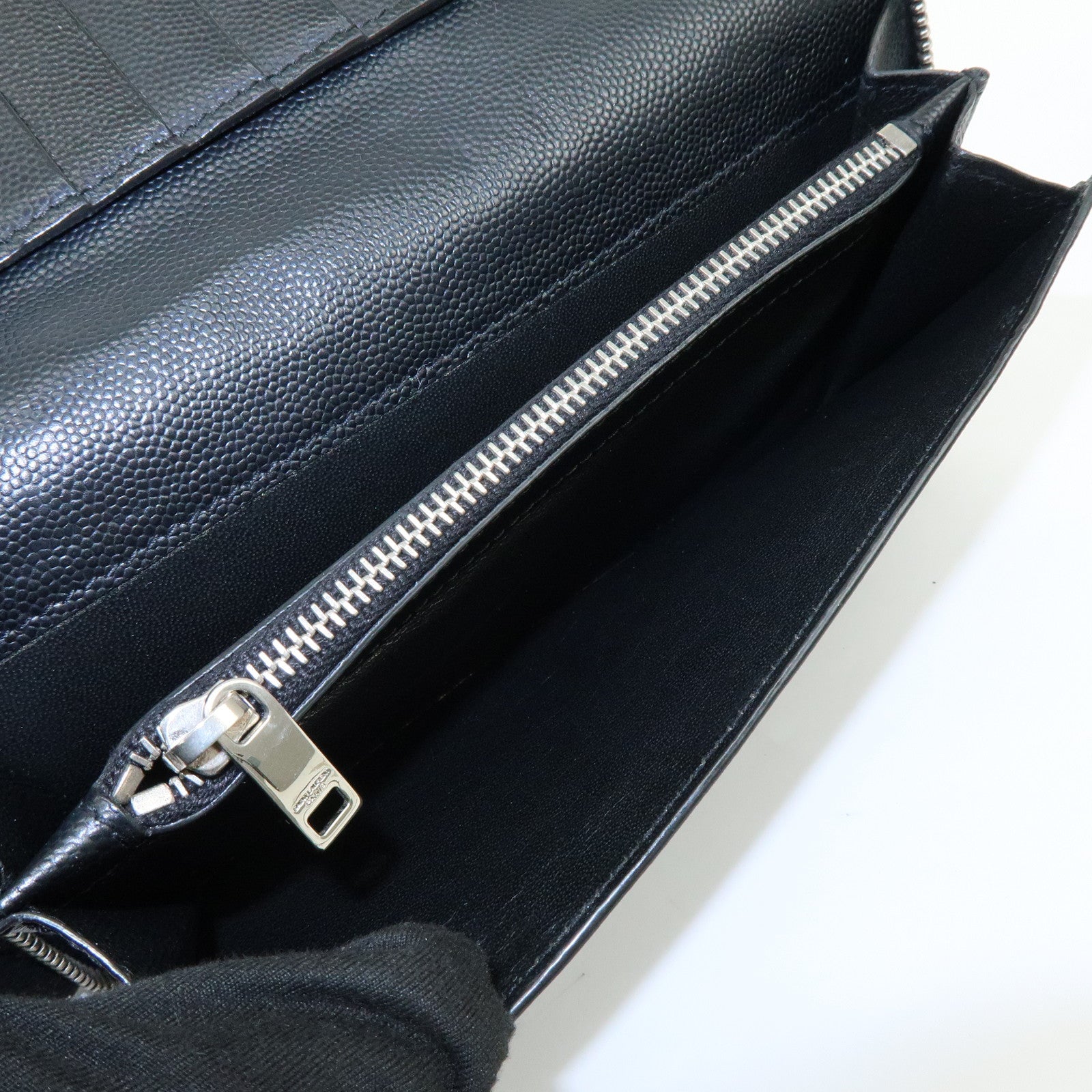 SAINT LAURENT PARIS Leather Round Zippy Long Wallet Black