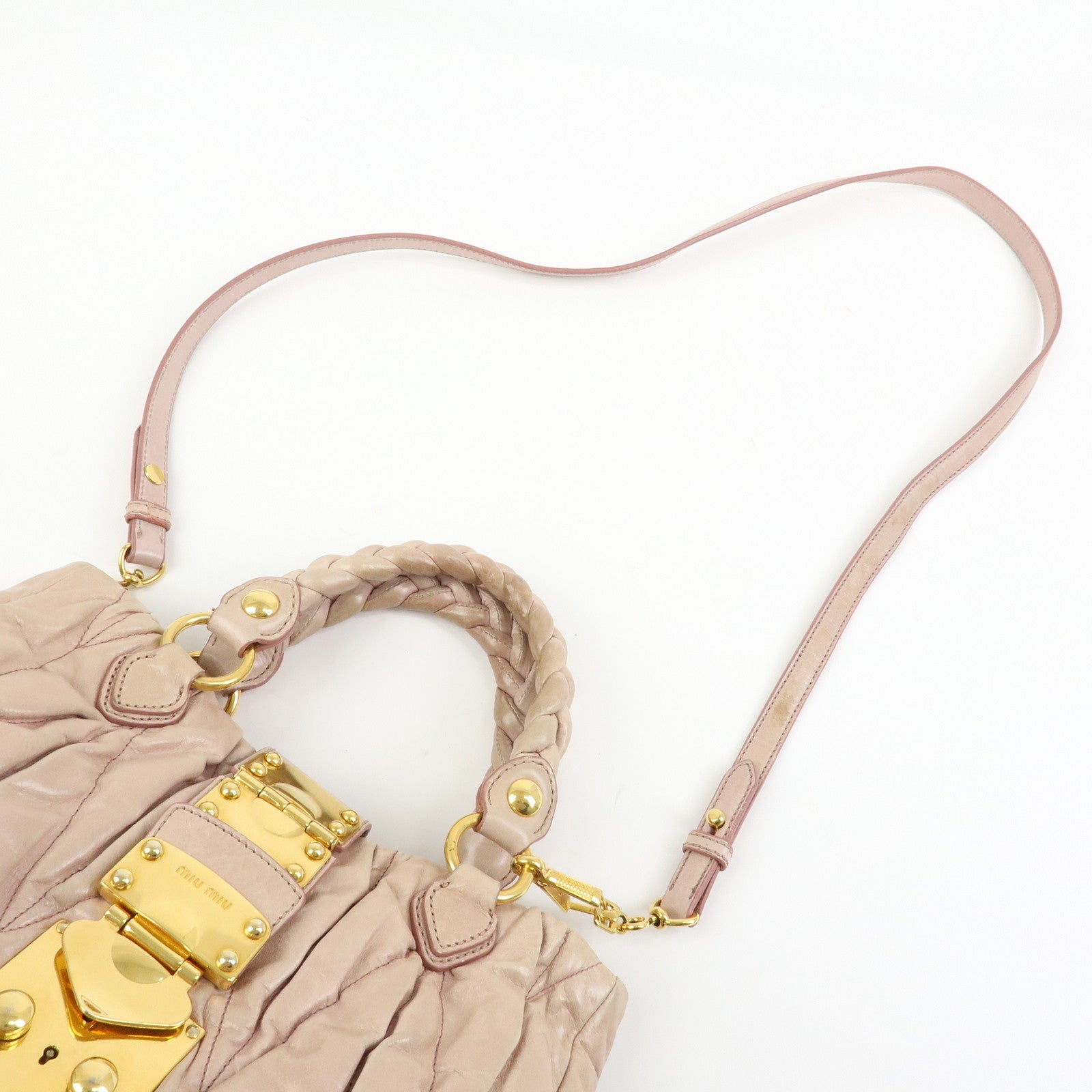 MIU MIU Matelasse 2Way Bag Hand Bag Shoulder Bag Pink Beige