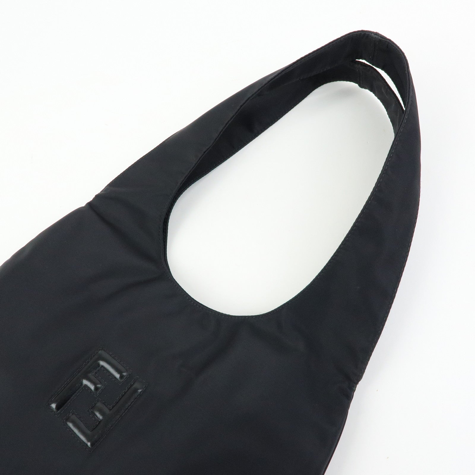 FENDI FF Logo Nylon Leather Shoulder Bag Tote Bag Black 19・B 15062
