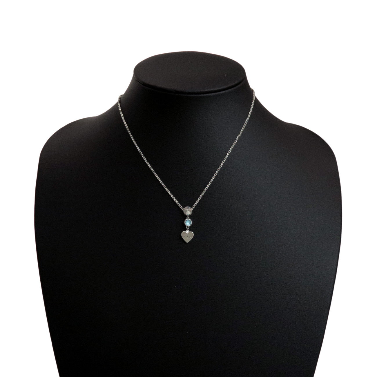 GUCCI Heart Motif Necklace SV925 Color Stone Silver Blue 325871