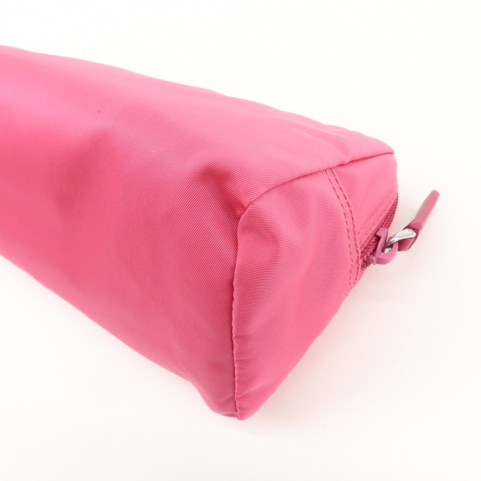 PRADA Triangle Logo Nylon Pouch Cosmetic Pouch Fuchsia Pink 1NA693