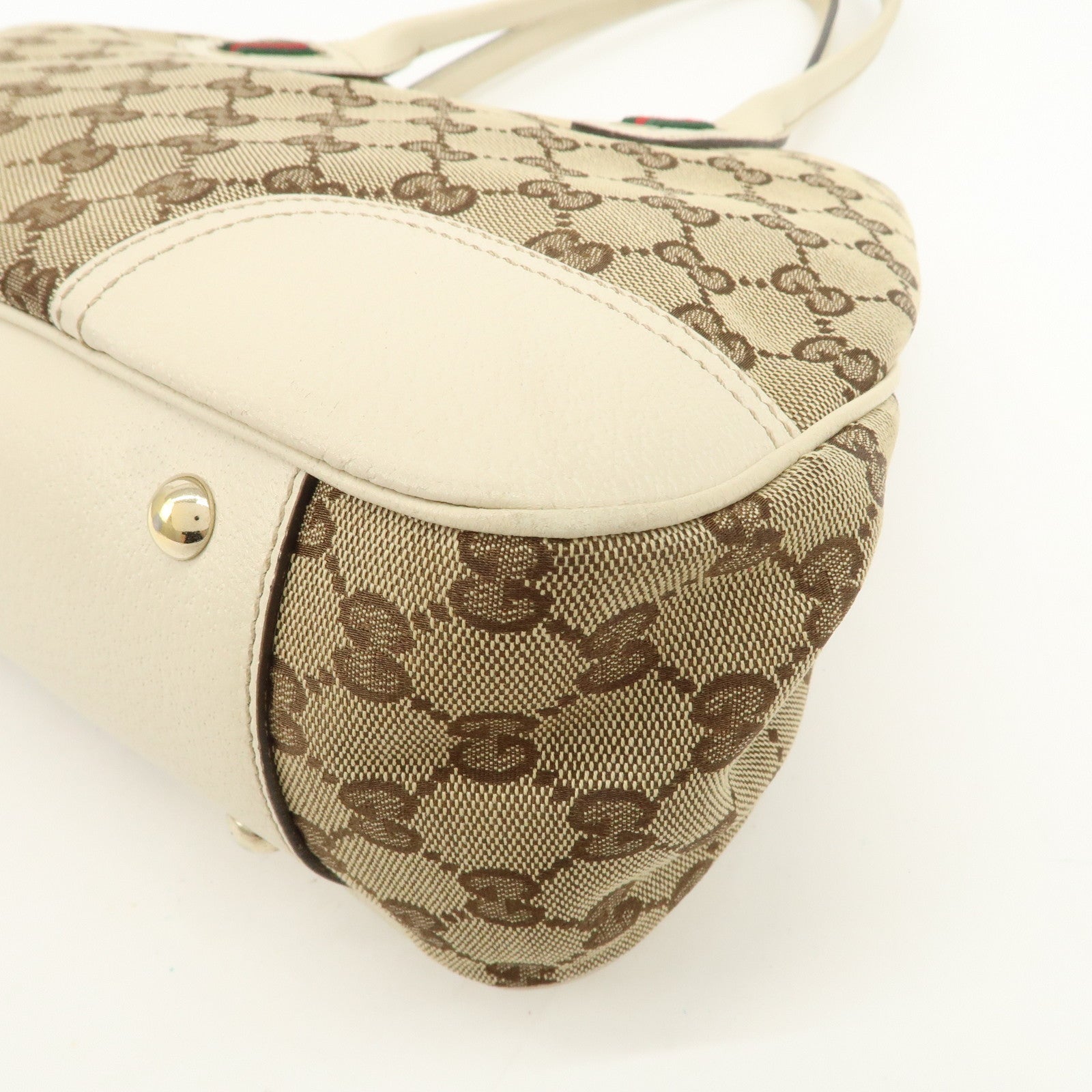 GUCCI Princy Sherry GG Canvas Leather Tote Bag Brown Ivory 163805