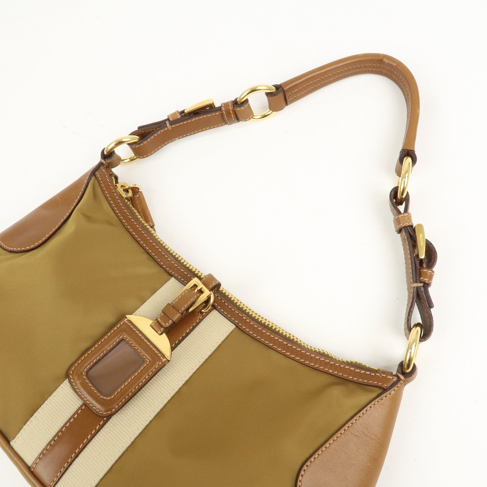 PRADA Triangle Logo Nylon Leather Shoulder Bag Brown BR3043