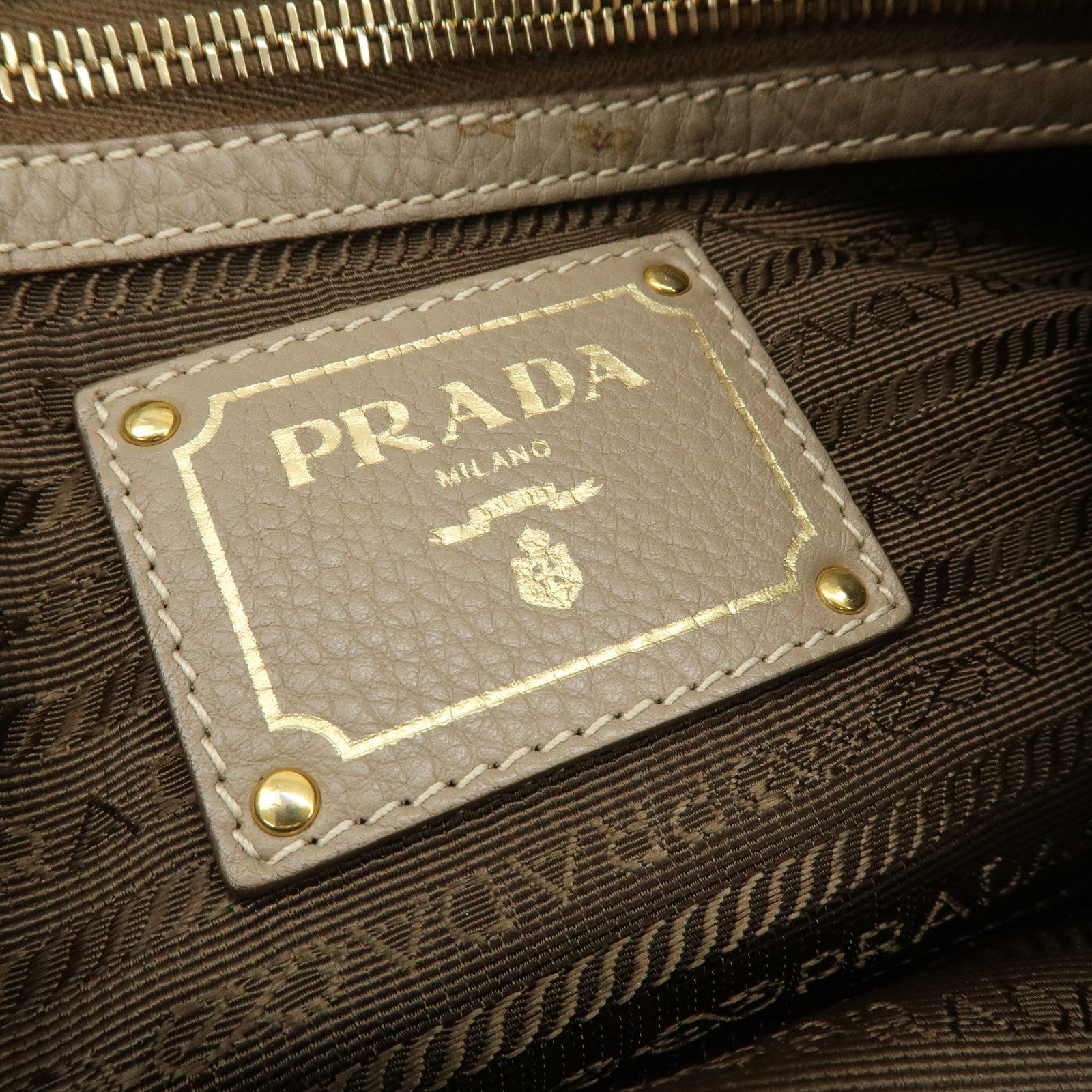 PRADA Logo Leather 2Way Bag Hand Bag Tote Bag Beige BR4393