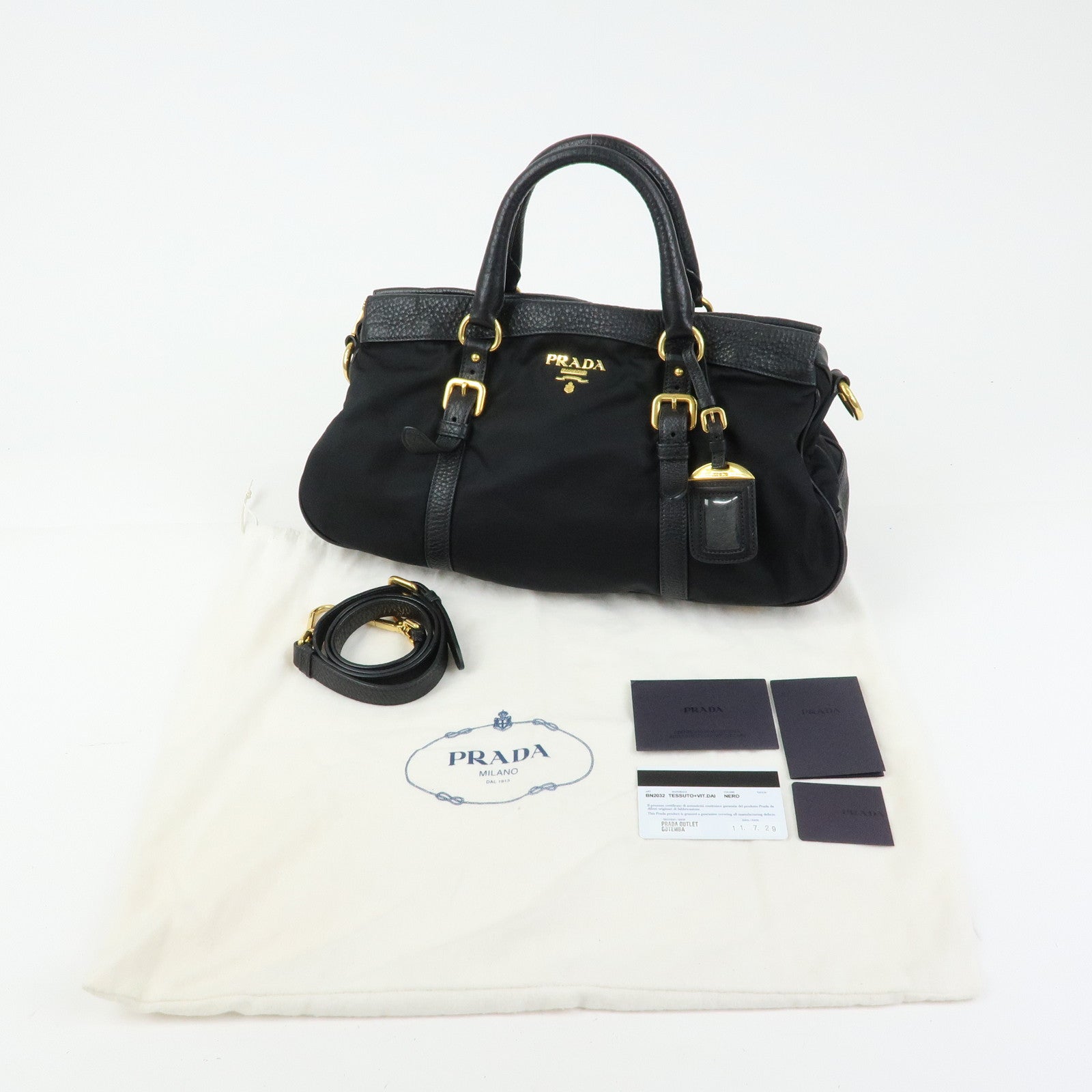 PRADA Logo Nylon Leather 2Way Shoulder Bag Hand Bag Black BN2032