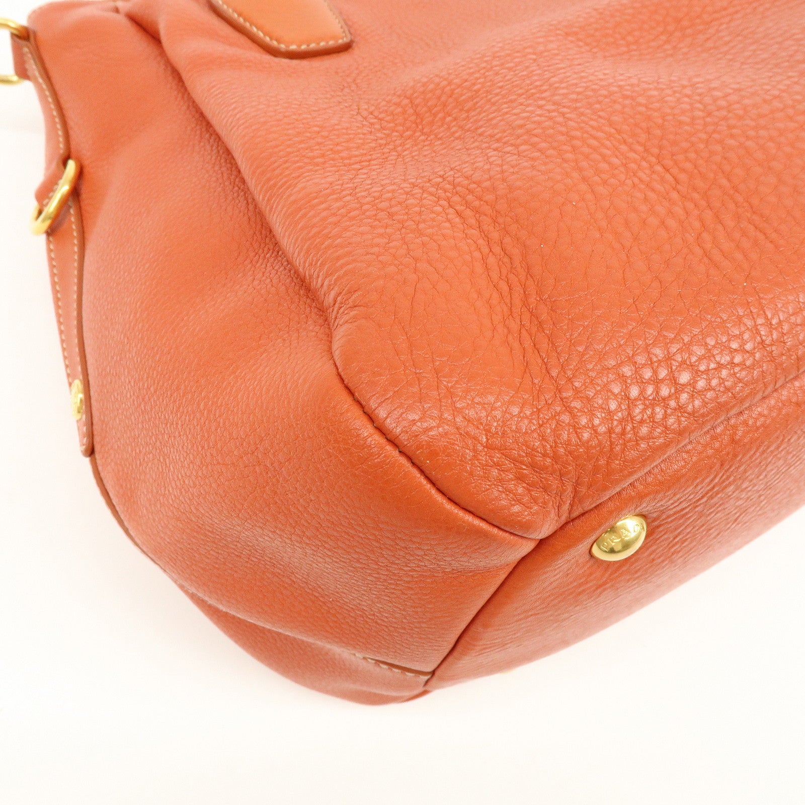 PRADA Logo Leather 2Way Bag Hand Bag Shoulder Bag Orange