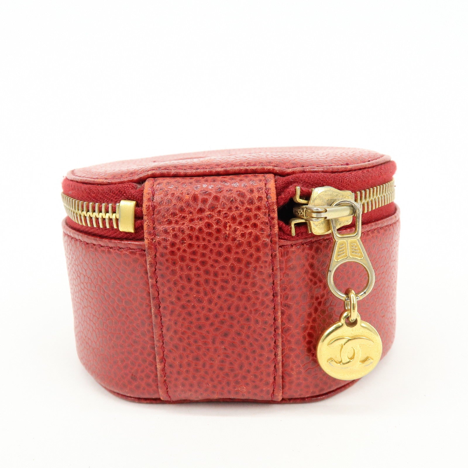 CHANEL COCO Mark Caviarskin Cosmetic Pouch Jewelry Case Red