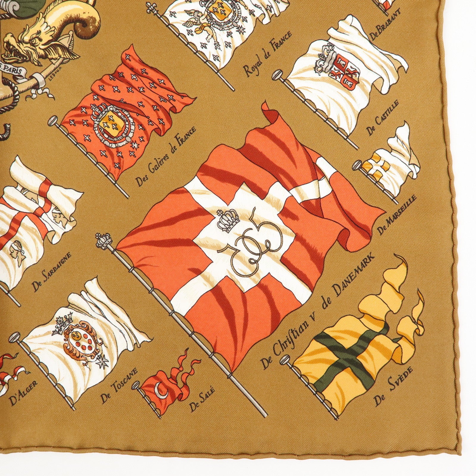 HERMES Carre 45 Silk 100% Scarf PAVOIS Brown Multicolor