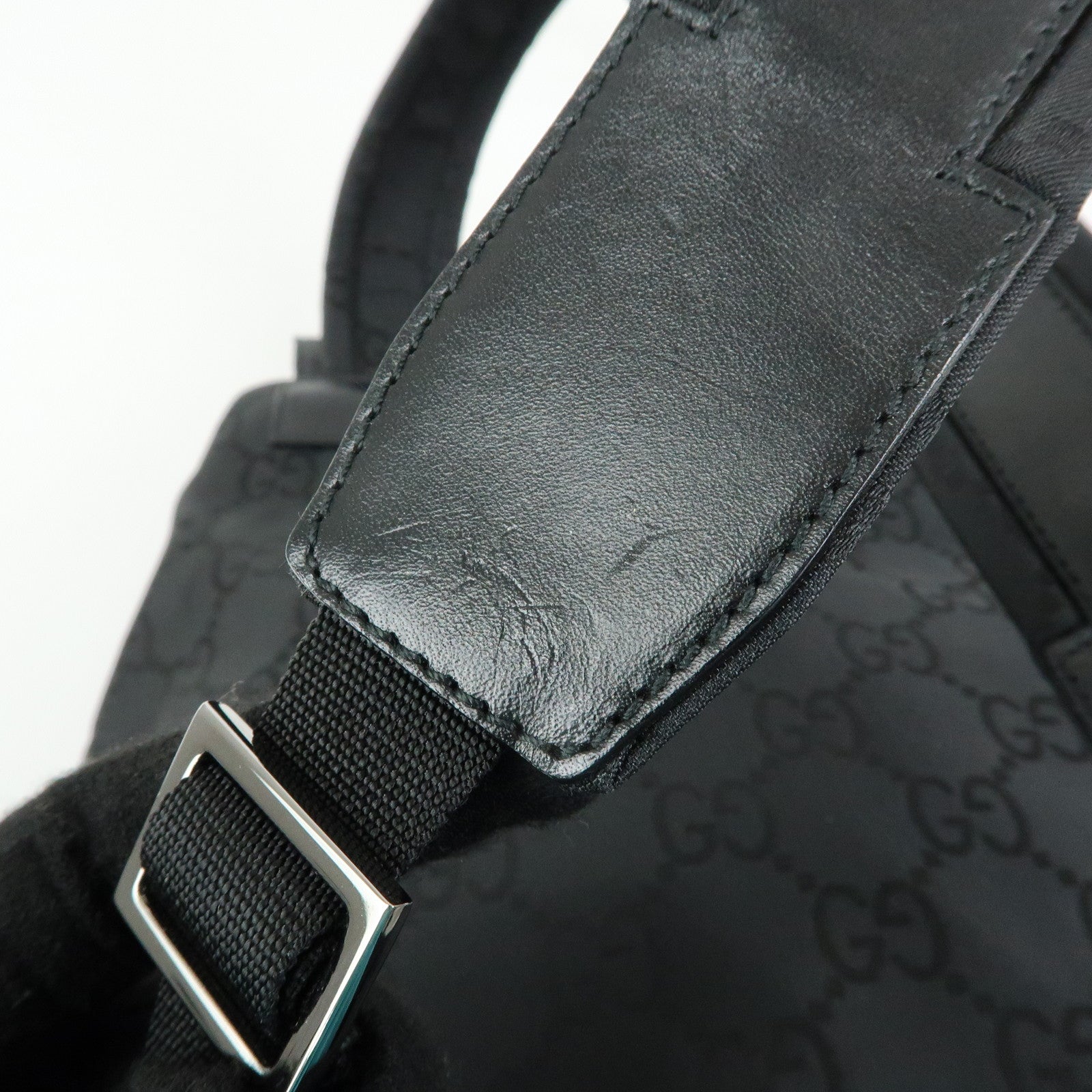 GUCCI GG Nylon Leather Backpack Rucksack Black 003・0238