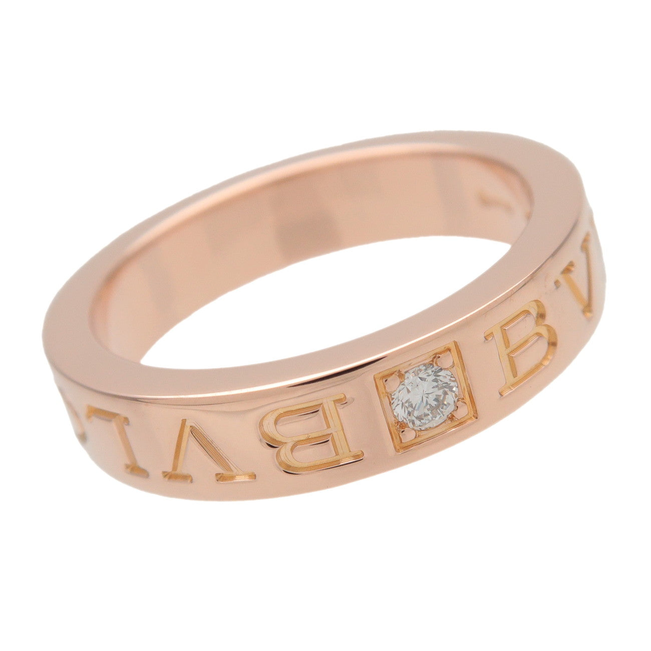 BVLGARI Double Logo 1P Daimond Ring K18 750PG Rose Gold US4.75-5