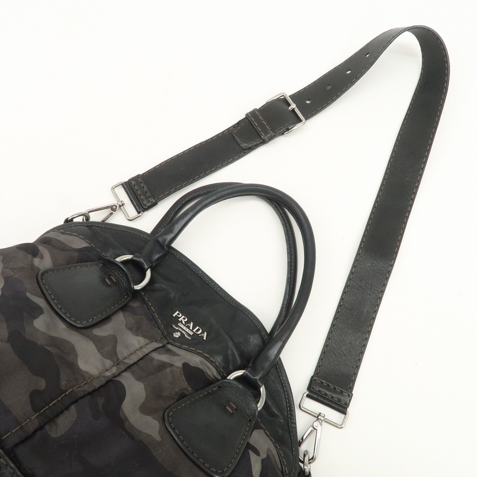 PRADA Nylon Leather 2Way Hand Shoulder Bag Black Camouflage BL0688