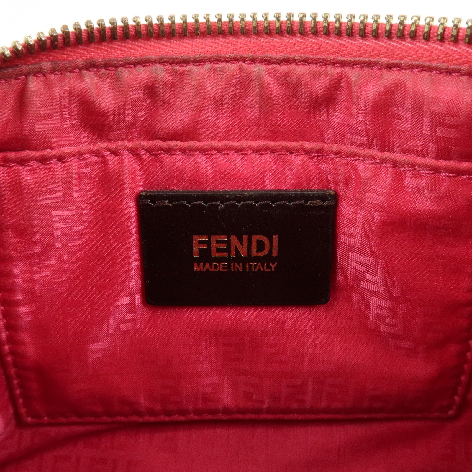 FENDI Zucca PVC Chain Accessory Pouch Hand Bag Brown 8BR592