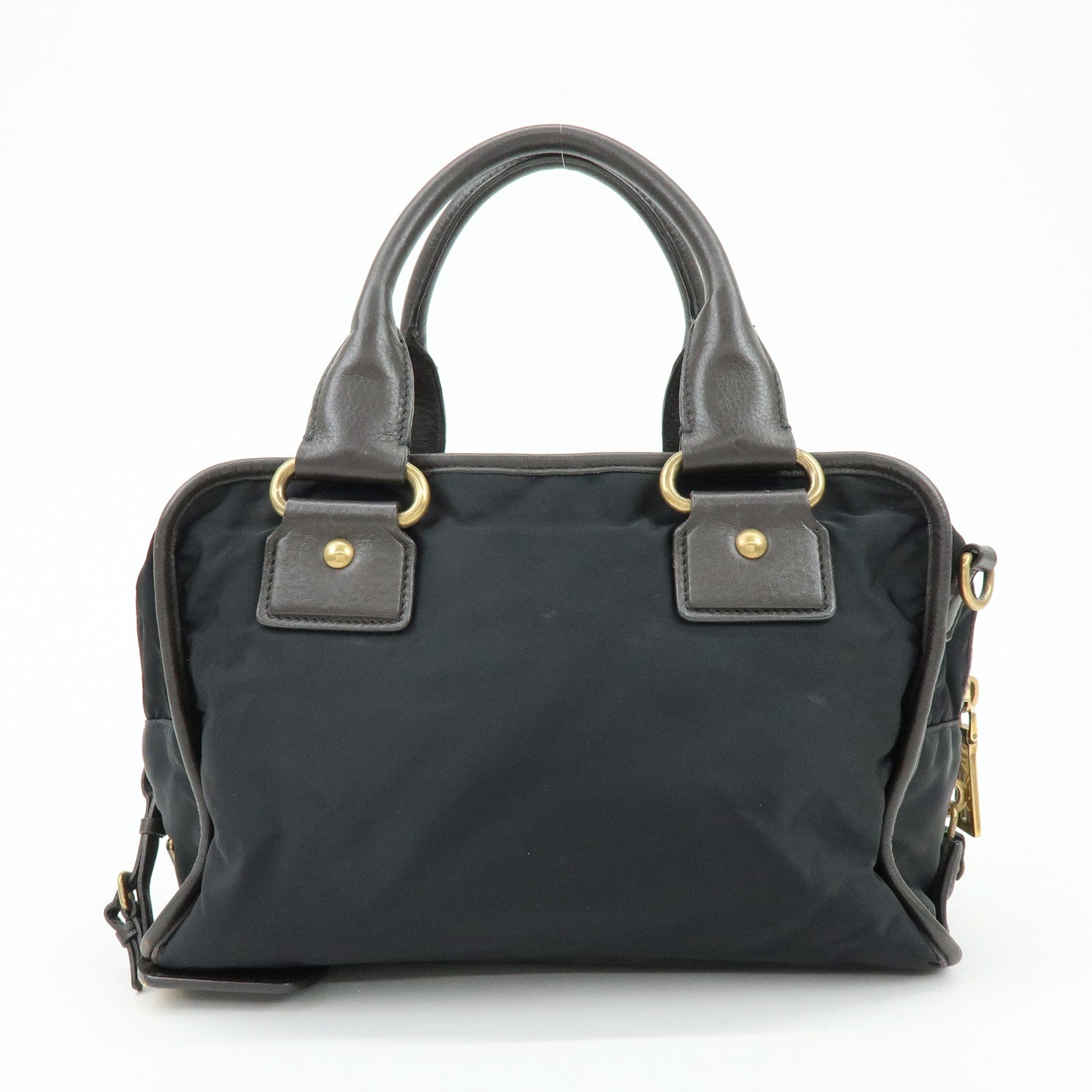 PRADA Triangle Logo Nylon Leather 2Way Hand Shoulder Bag Black