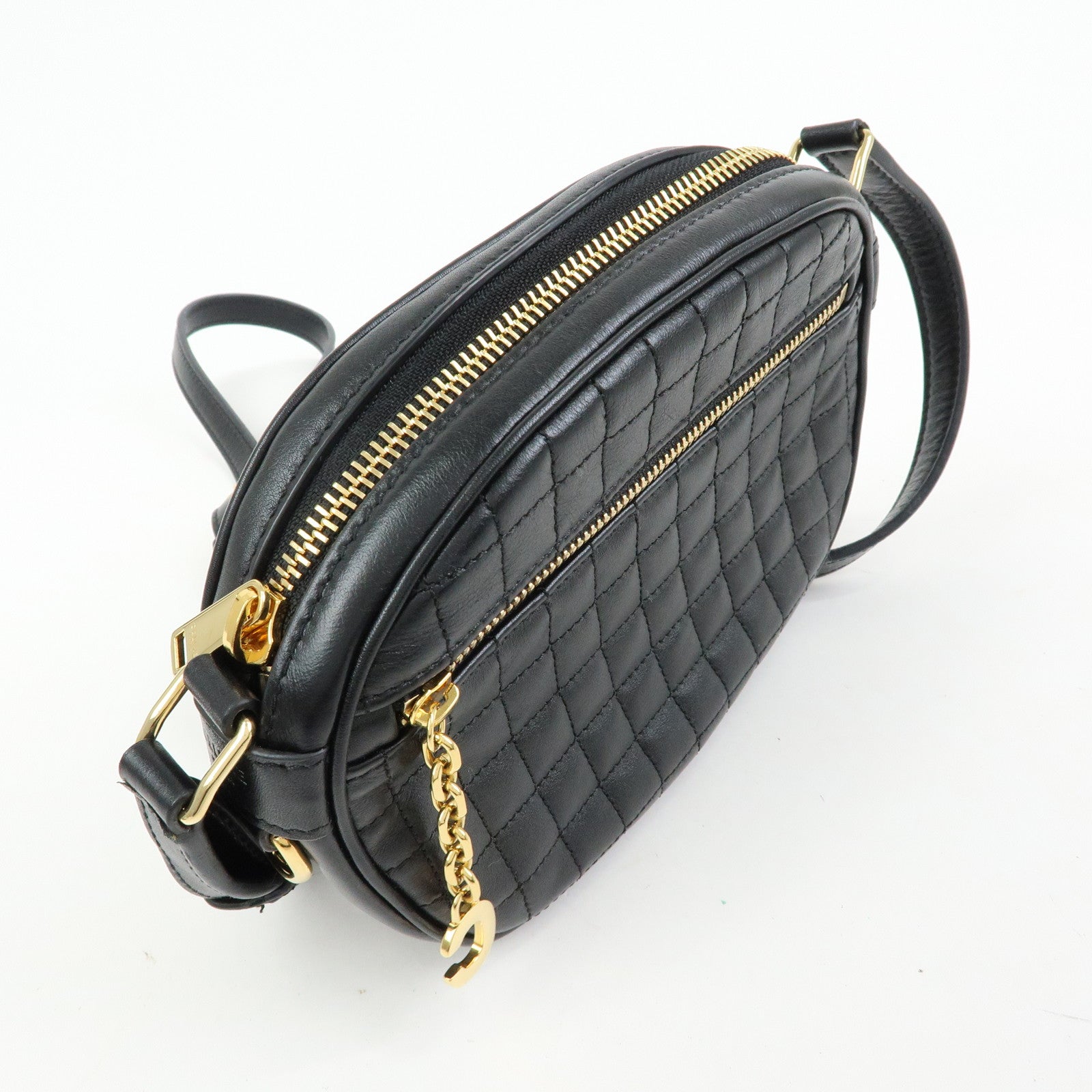CELINE C Charm Leather Shoulder Bag Crossbody Bag Camera Bag Black