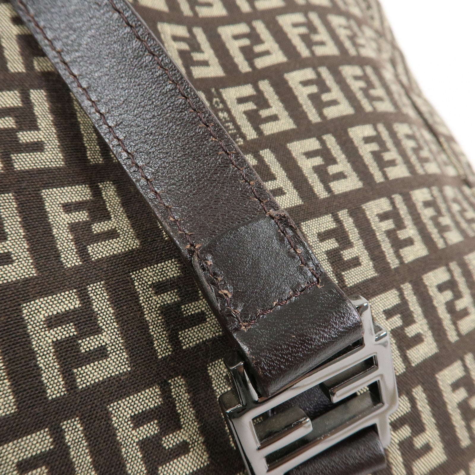 FENDI Zucchino Canvas Leather Tote Bag Hand Bag Brown 8BH138