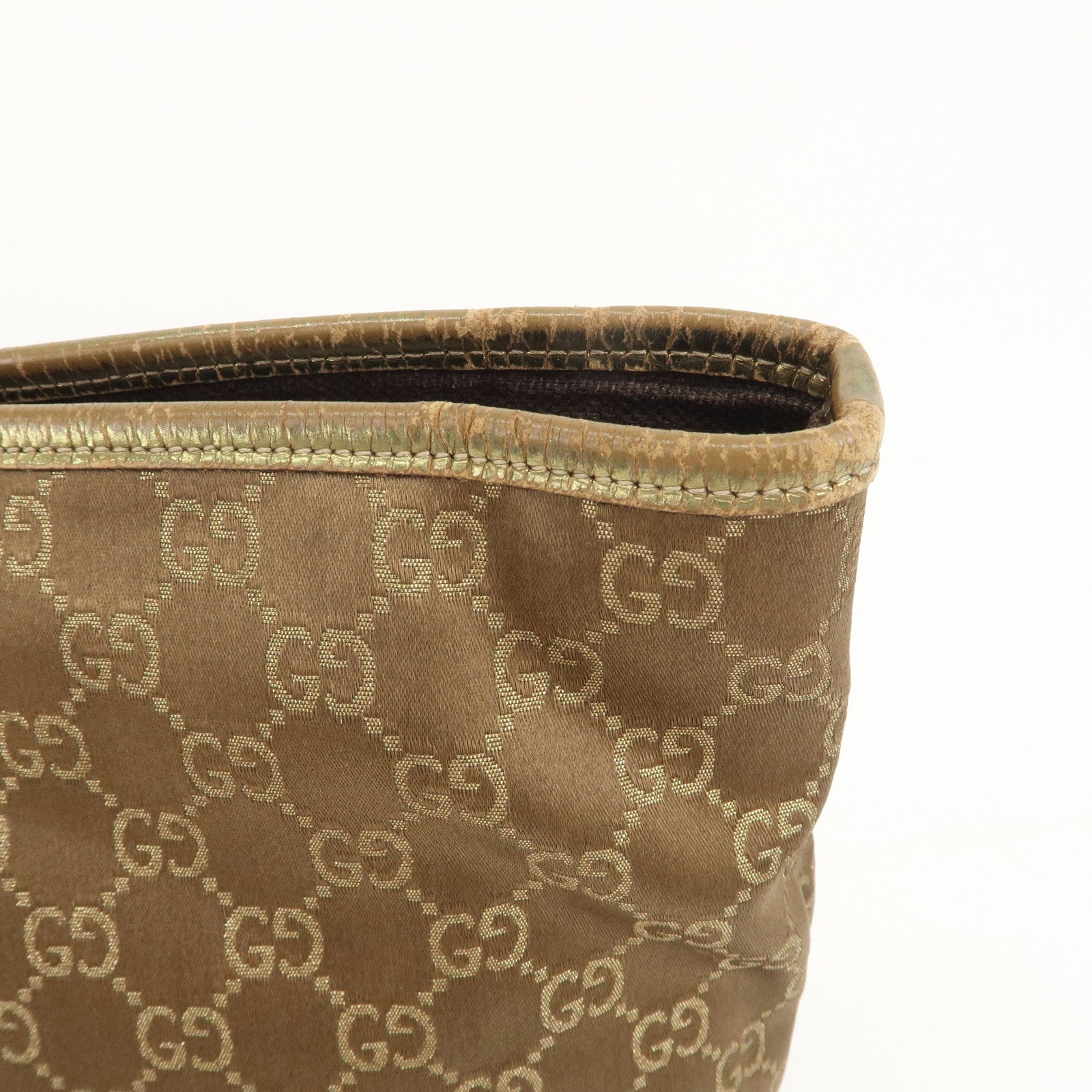 GUCCI Logo GG Canvas Leather Tote Bag Hand Bag Brown Gold 267474