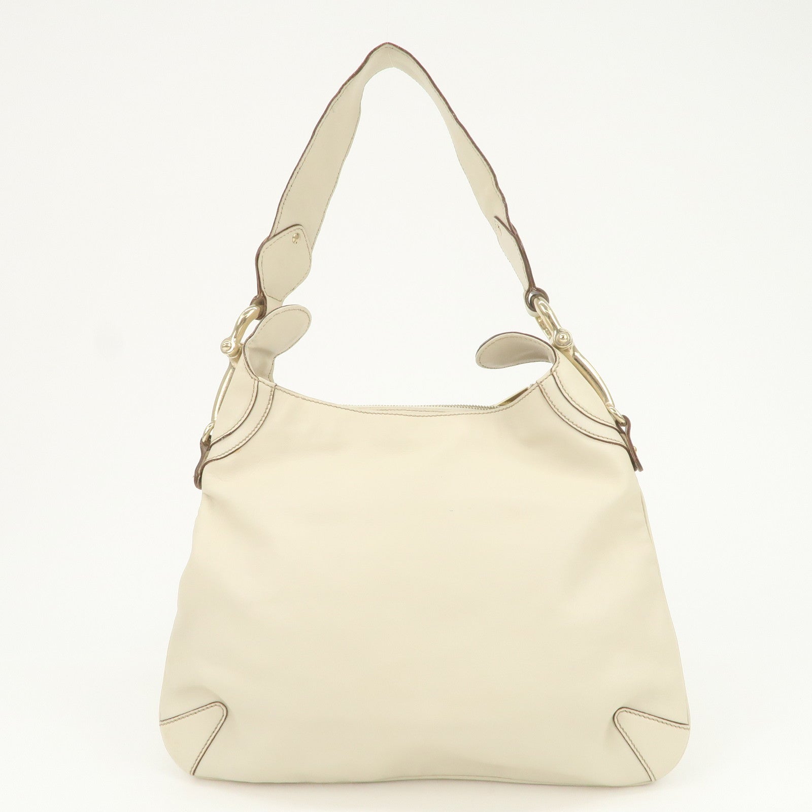GUCCI Horsebit Leather Shoulder Bag Hand Bag Ivory 145826