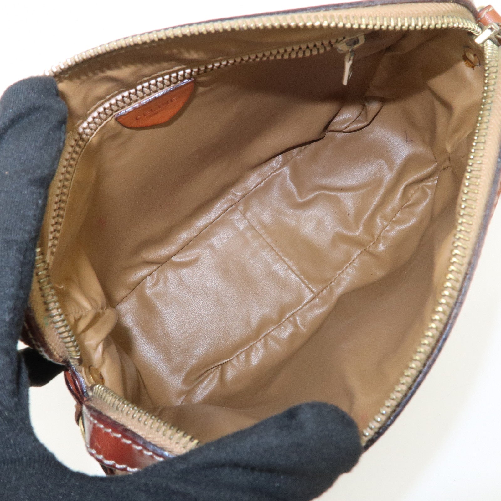 CELINE Macadam Logo Leather Shoulder Bag Brown Gold