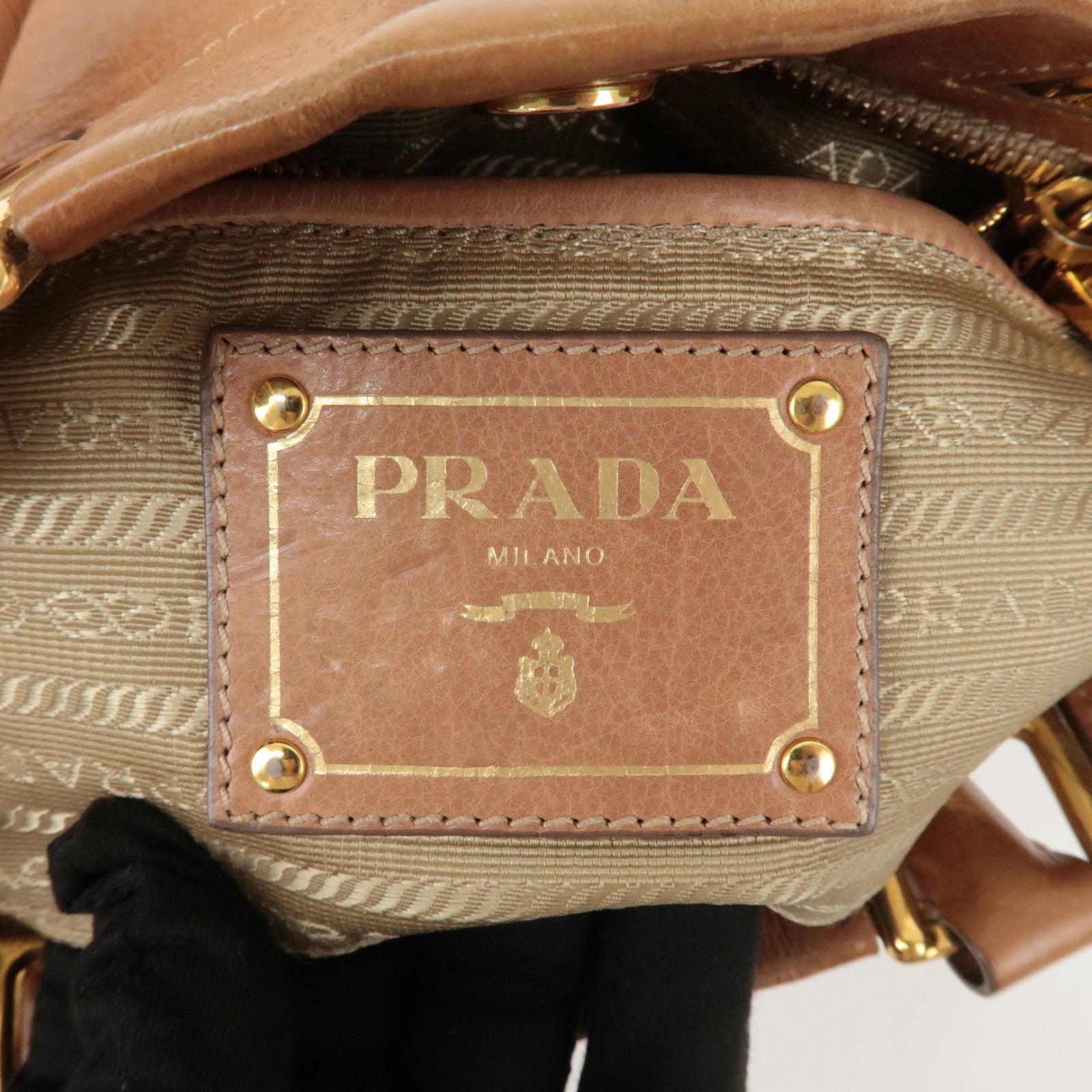 PRADA Logo Leather Ribbon 2Way Bag Hand Bag Brown BN2245 Used