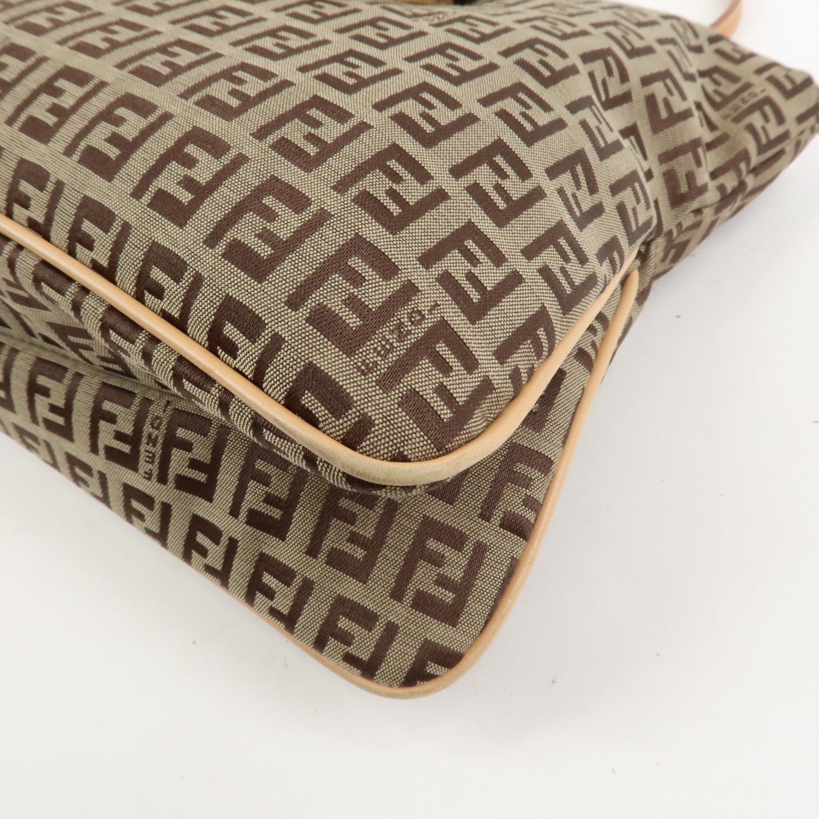 FENDI Zucchino Canvas Leather Shoulder Bag Hand Bag Brown 8BR090