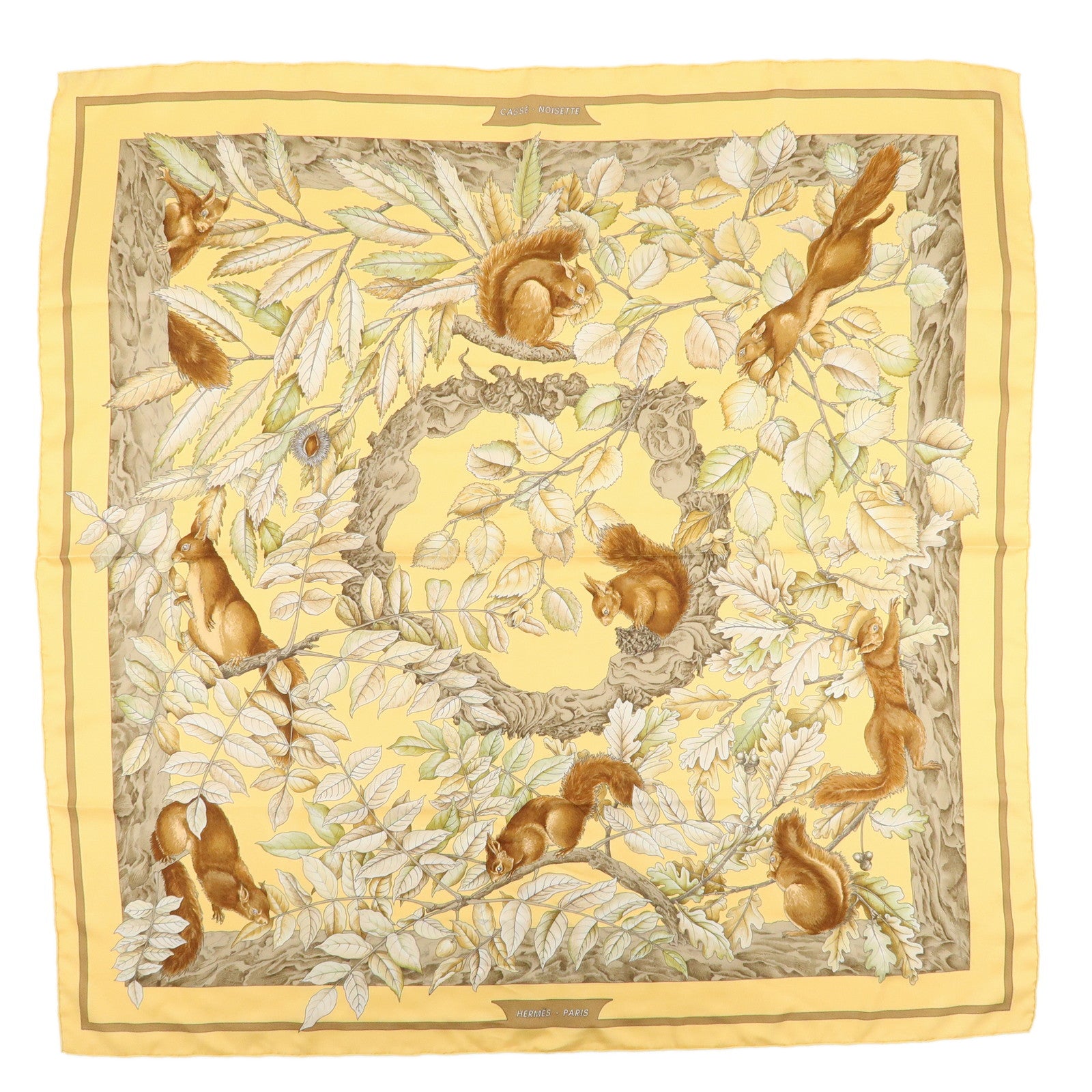 HERMES Carre 90 Silk 100% Scarf CASSE NOISETTE Orange Brown