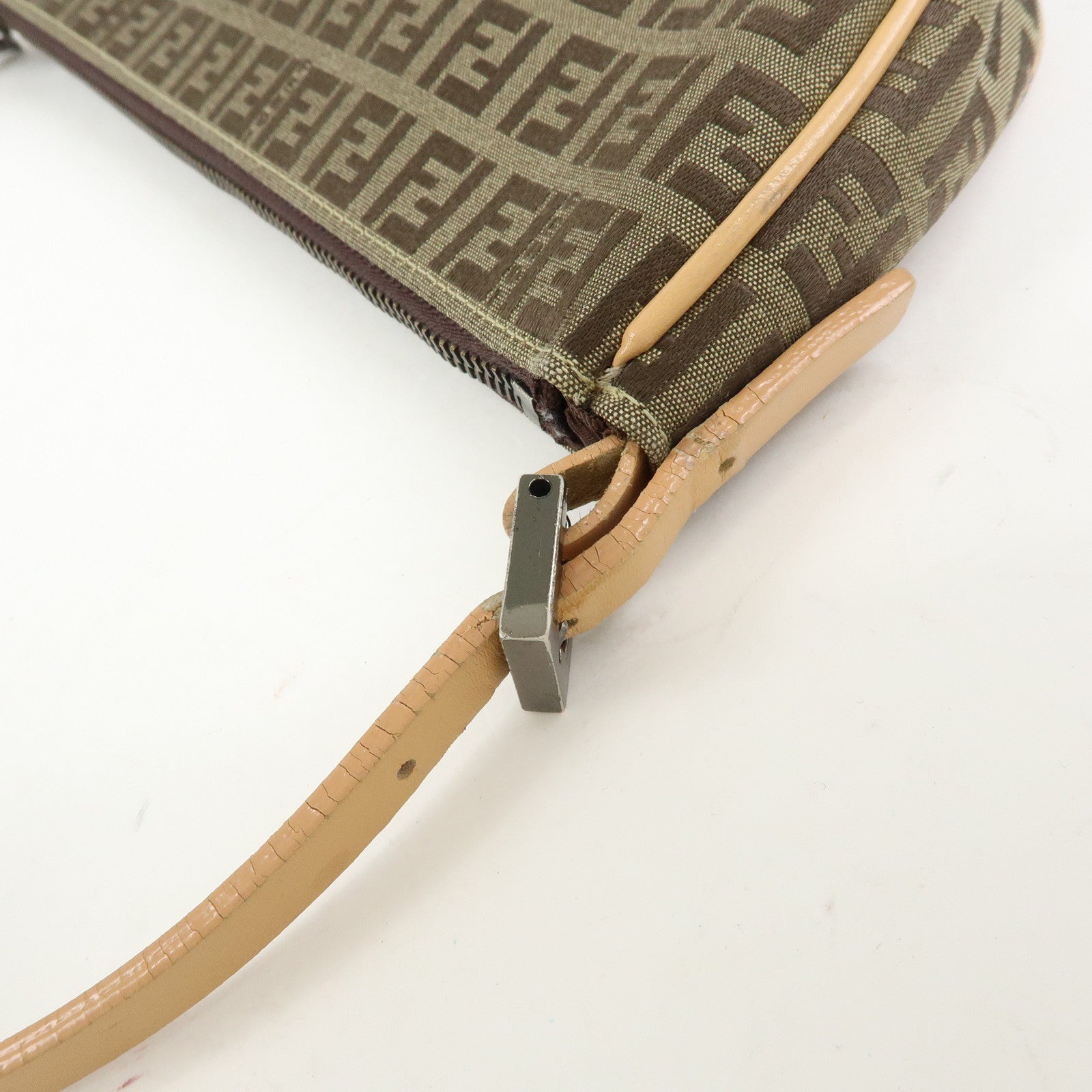 FENDI Zucchino Canvas Leather Shoulder Bag Hand Bag Beige 8BR144