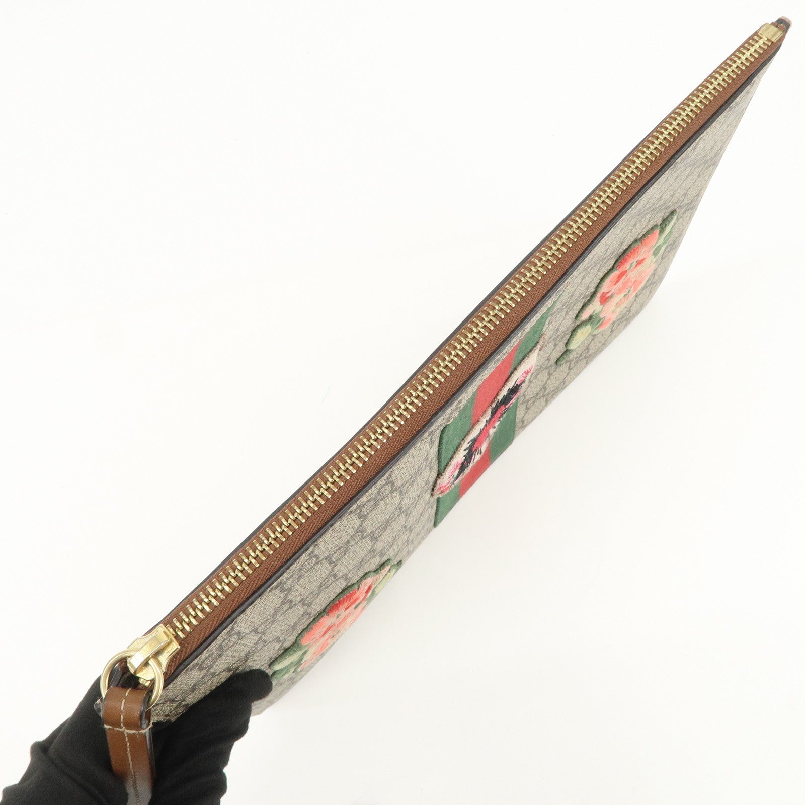 GUCCI  Sherry GG Supreme Leather Flora Clutch Bag Brown 431416