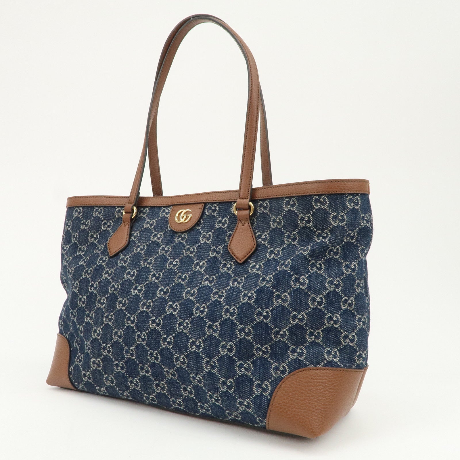 GUCCI Ophidia GG Monogram Denim Leather Medium Tote Bag Blue 631685