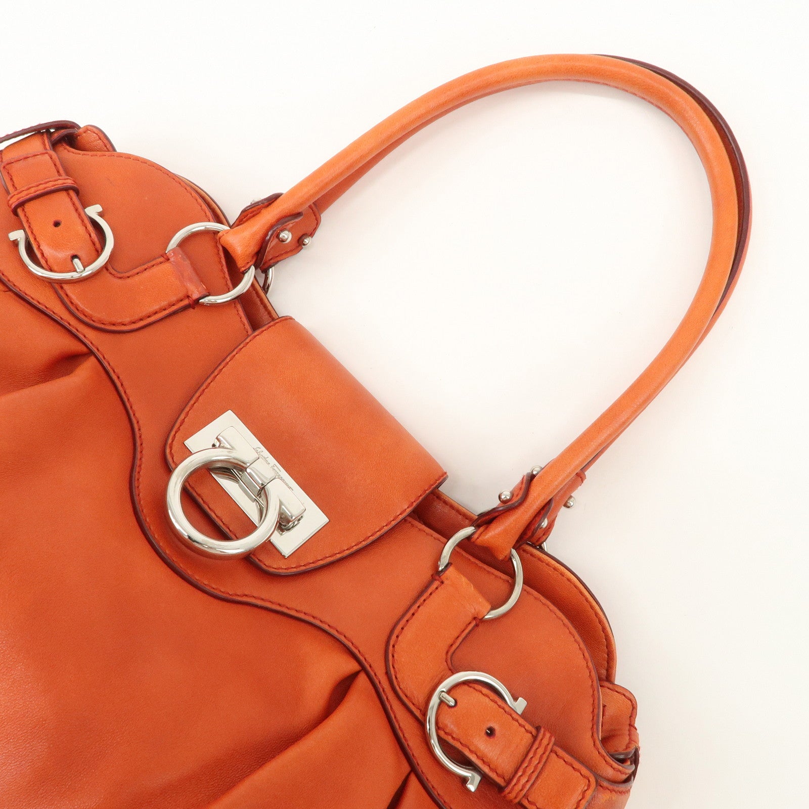 Ferragamo Gancini Gathered Shoulder Bag Hand Bag Orange