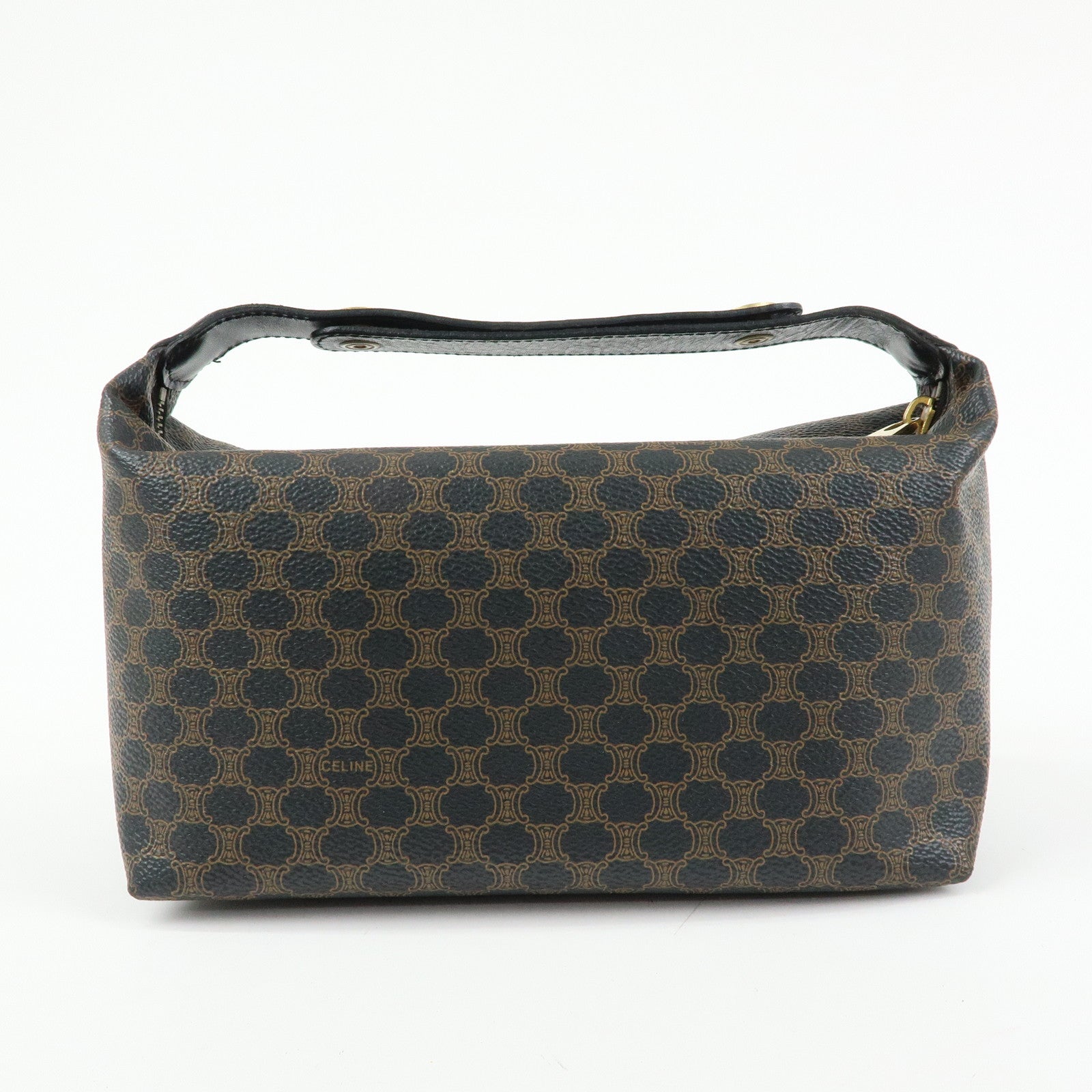 CELINE Macadam PVC Coated Canvas Leather Hand Bag Black Brown