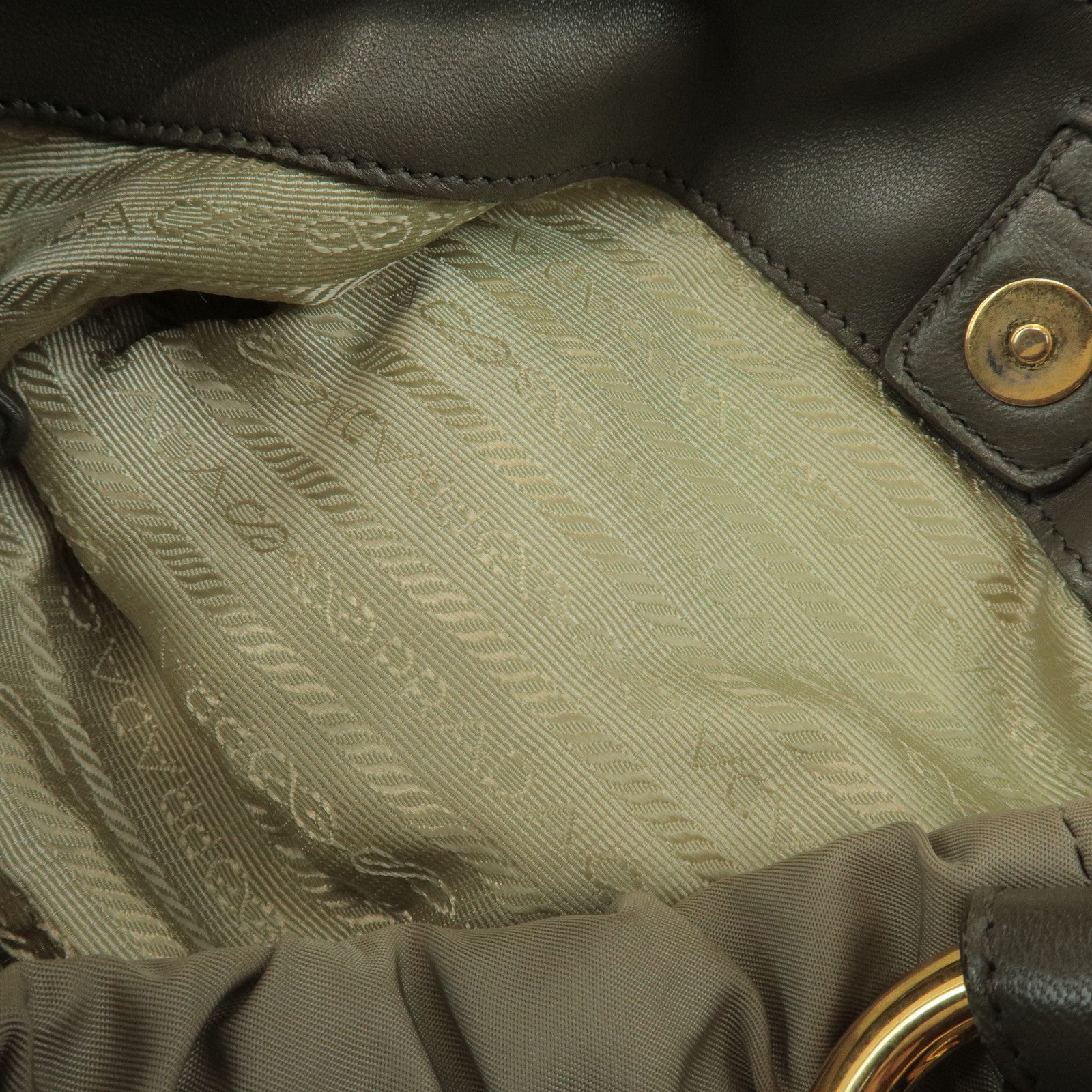 PRADA Gathered Ribbon Nylon Shoulder Bag Hand Bag Khaki BR4237