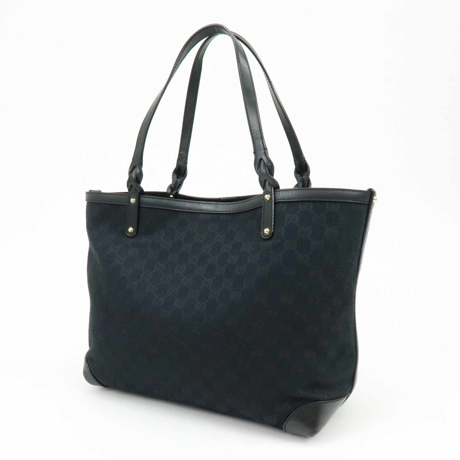 GUCCI GG Canvas Leather Tote Bag Shoulder Bag Black 247209