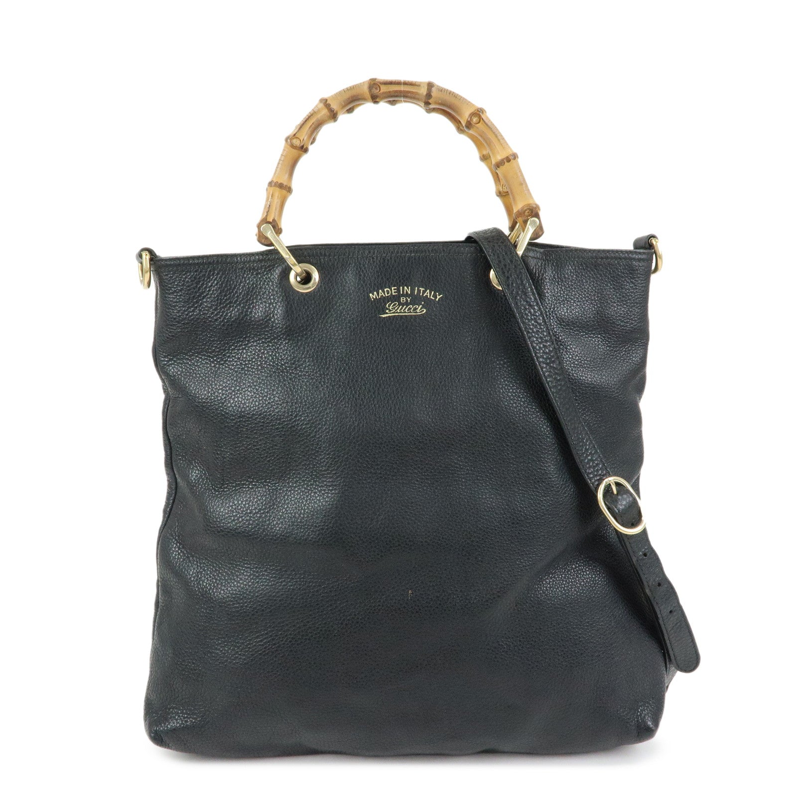 GUCCI Bamboo Shopper Leather 2Way Bag Tote Bag Black 323663