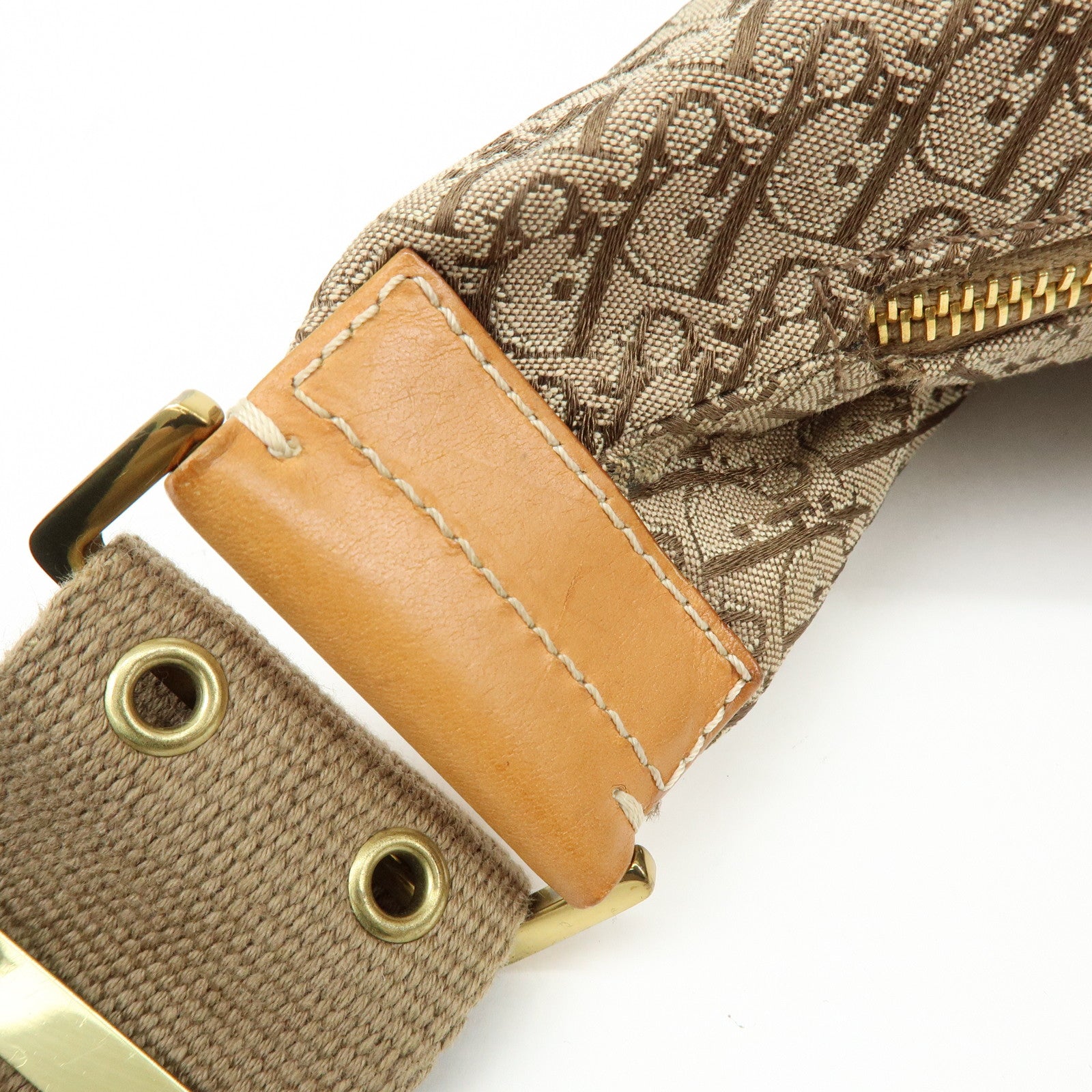 Christian Dior Trotter Canvas Leather Shoulder Crossbody Bag Beige