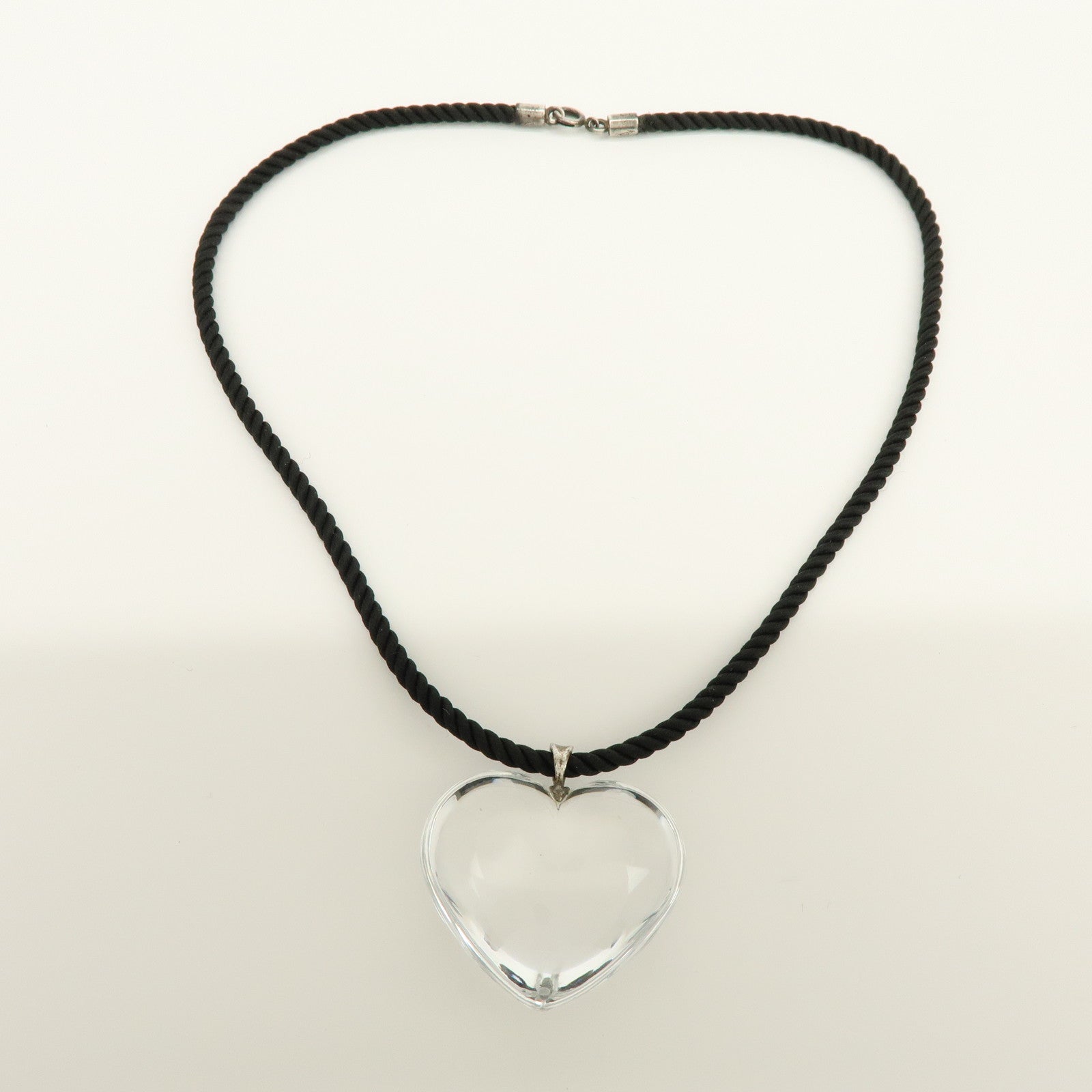 Baccarat Crystal Silver Heart Motif Necklace SV925 Clear Black