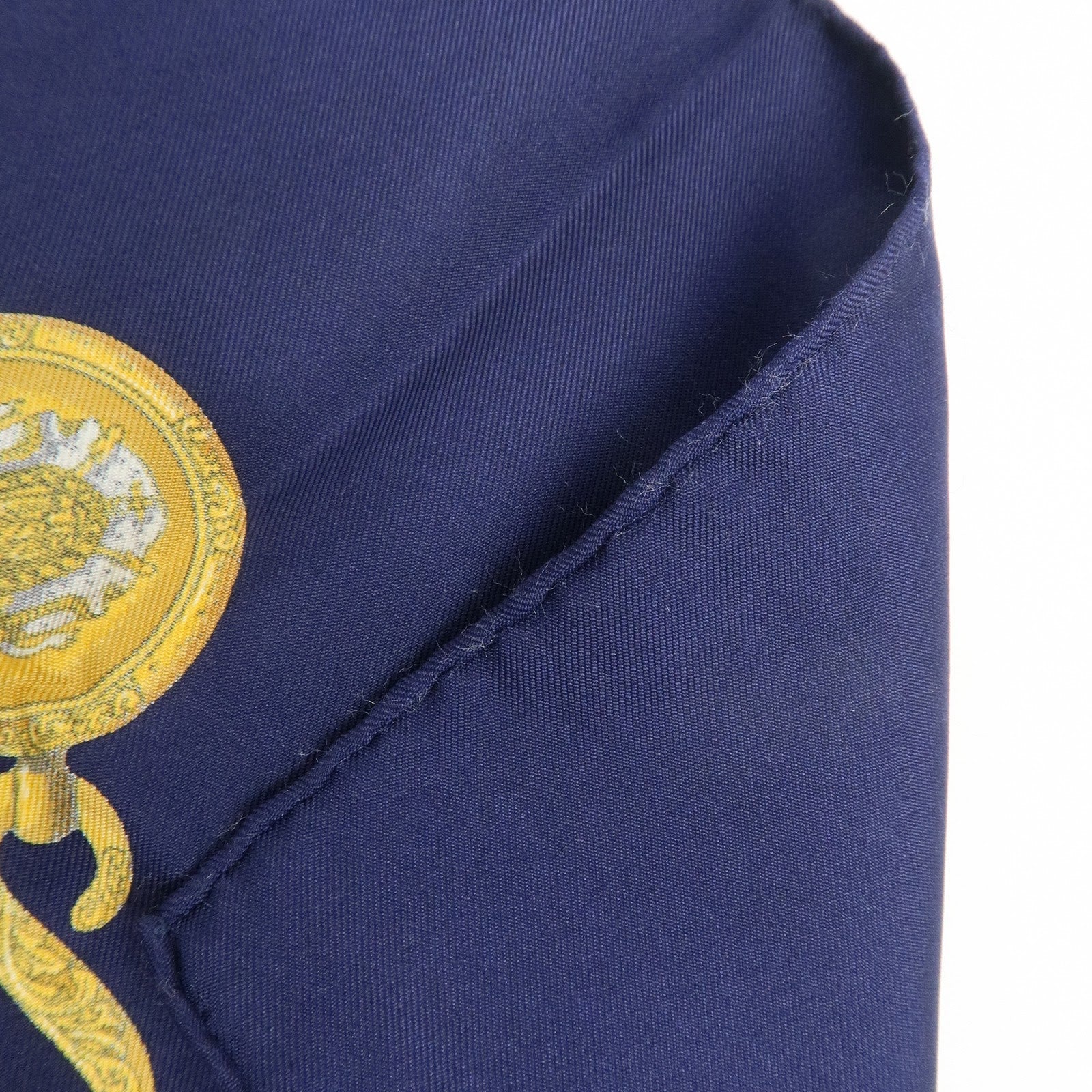 HERMES Carre 90 Silk 100% LES TAMBOURS Scarf Navy Gold