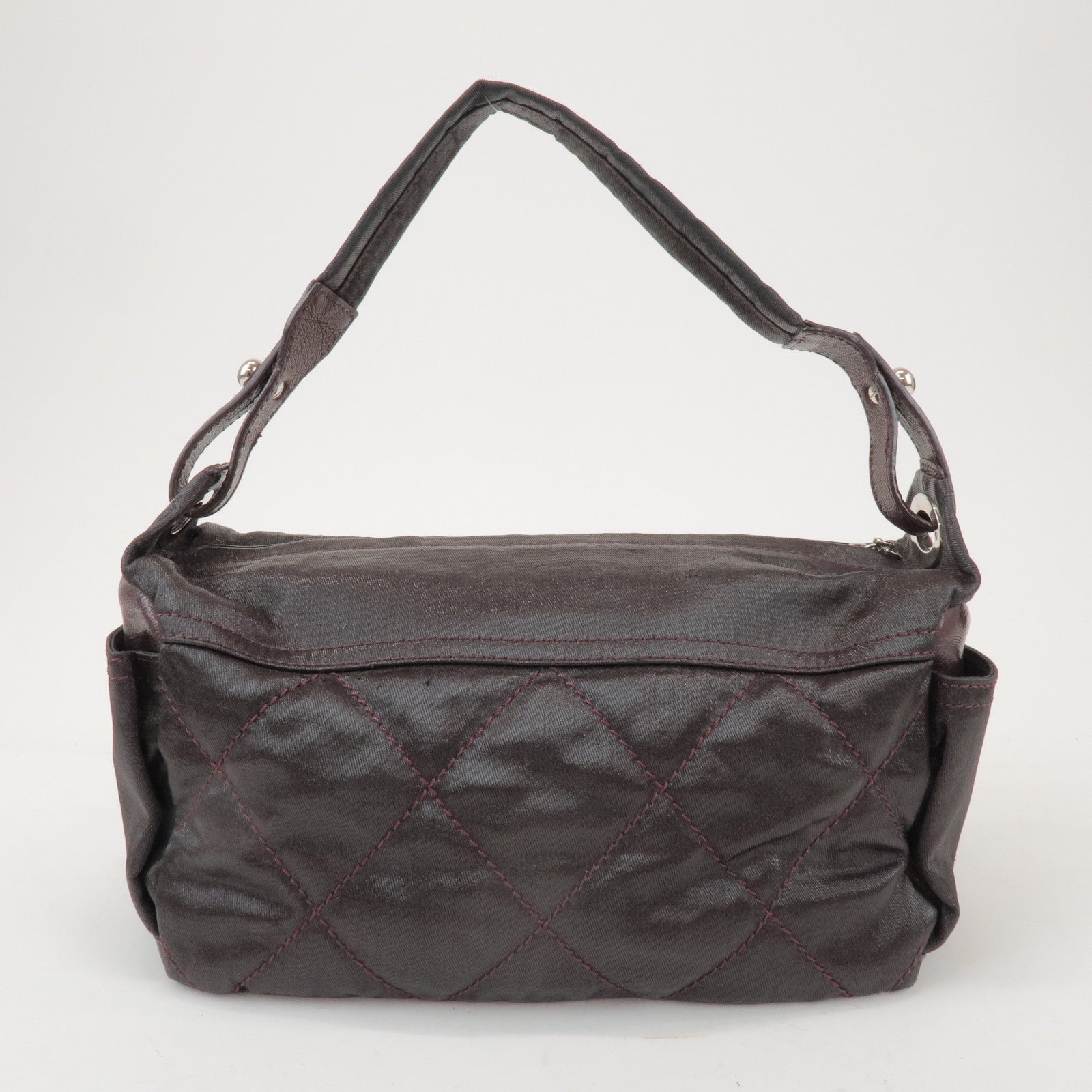 CHANEL Biarritz PVC Coated Canvas Calf Leather Shoulder Bag A34205