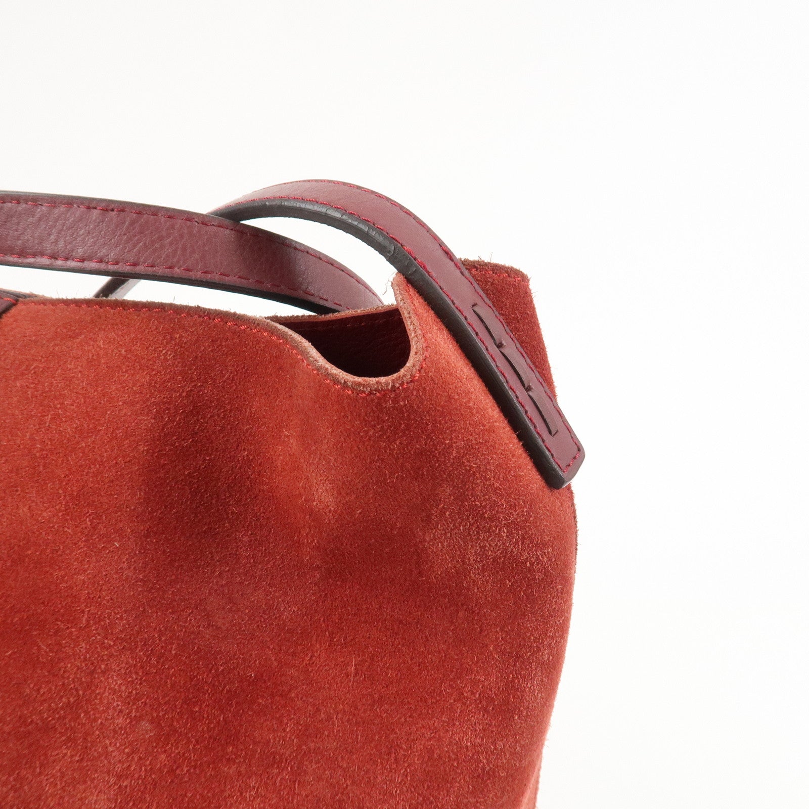 LOEWE Anagram Suede Leather 2Way Bag Shoulder Hand Bag Red 061307