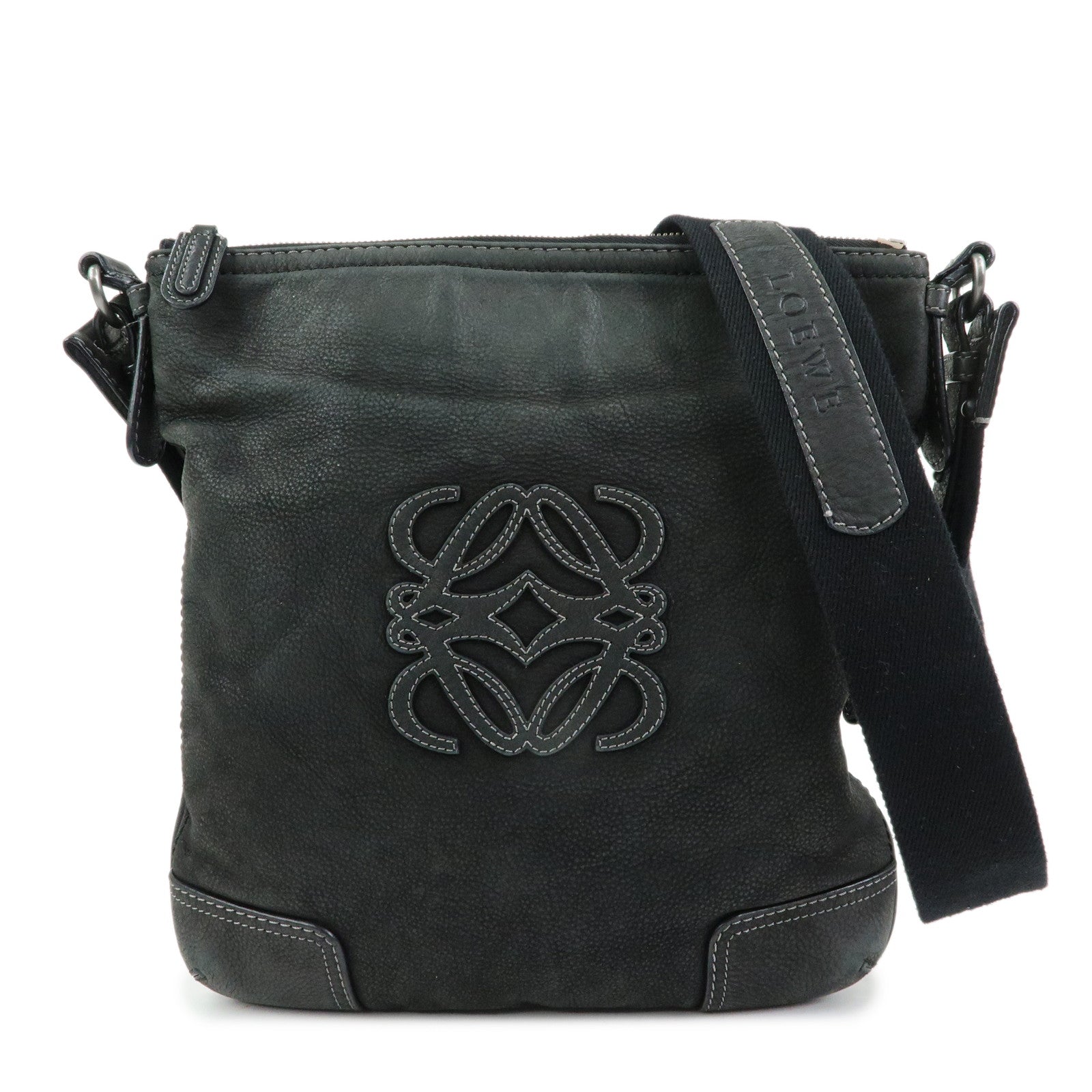 LOEWE Anagram Calf Leather Shoulder Bag Crossbody Bag Black