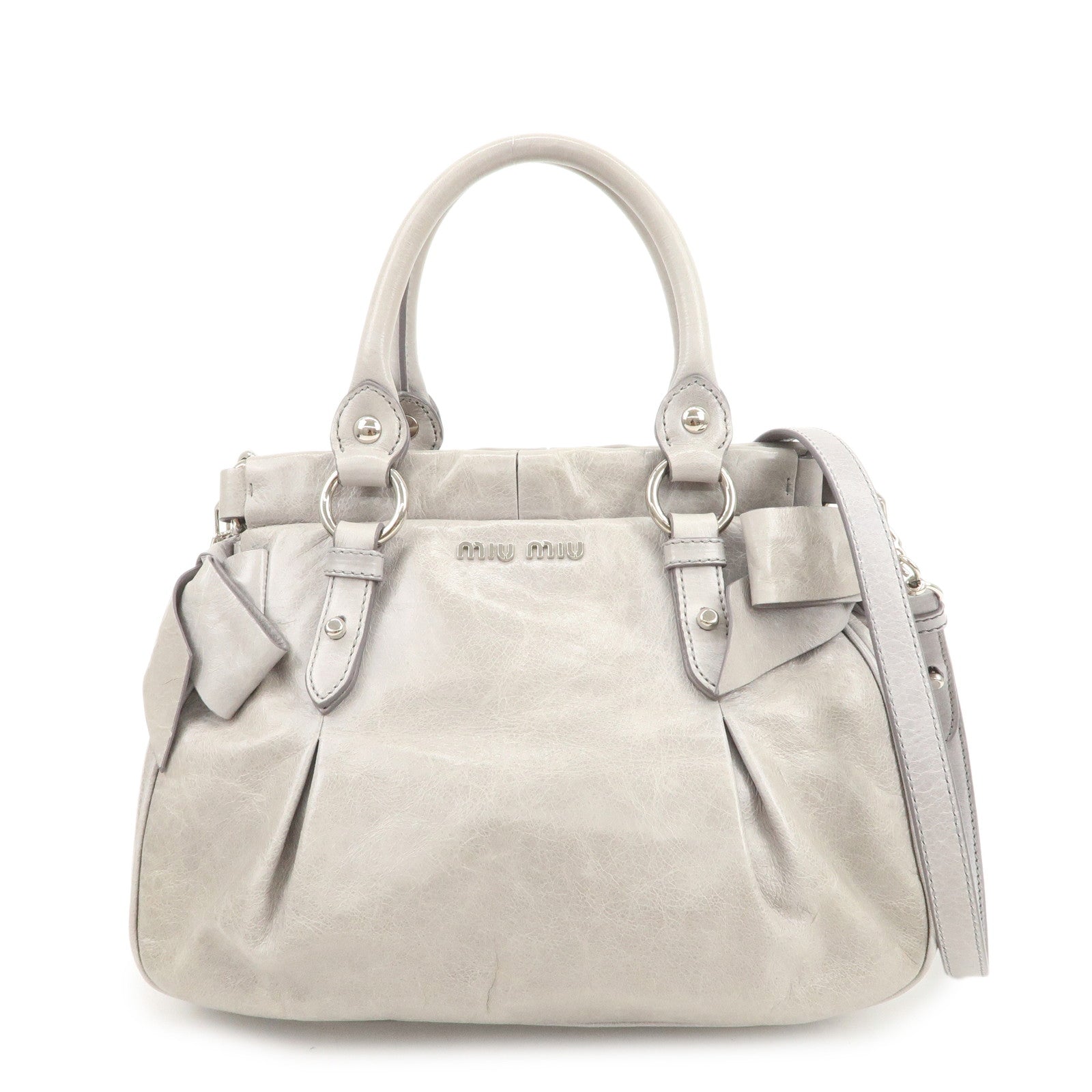 MIU MIU Vitello Lux 2Way Bag Hand Bag Shoulder Bag Gray RN0955
