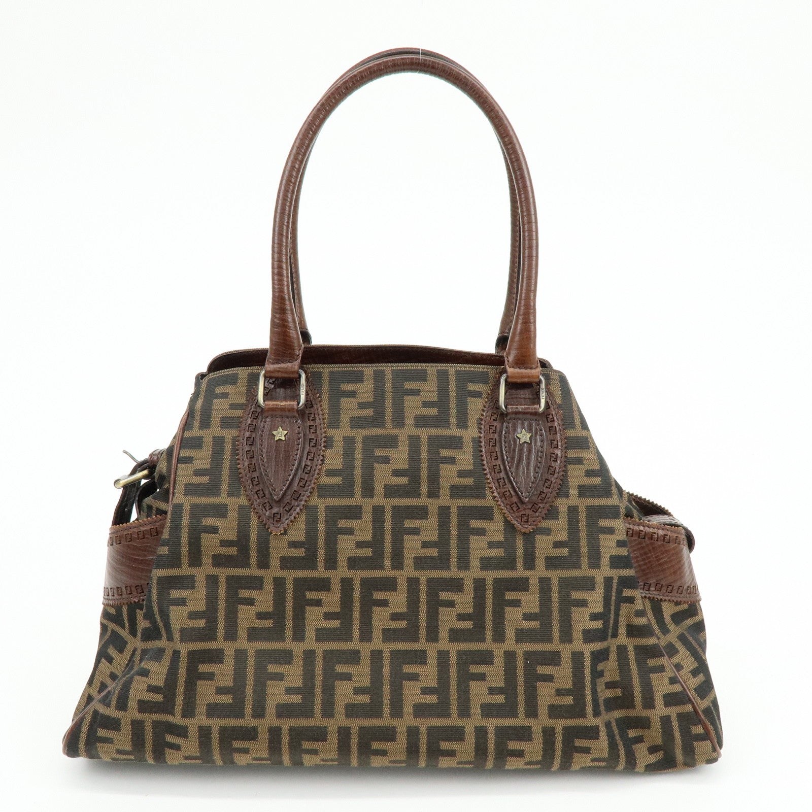 FENDI Zucca Ethnico Canvas Leather Tote Bag Shoulder Bag 8BN162