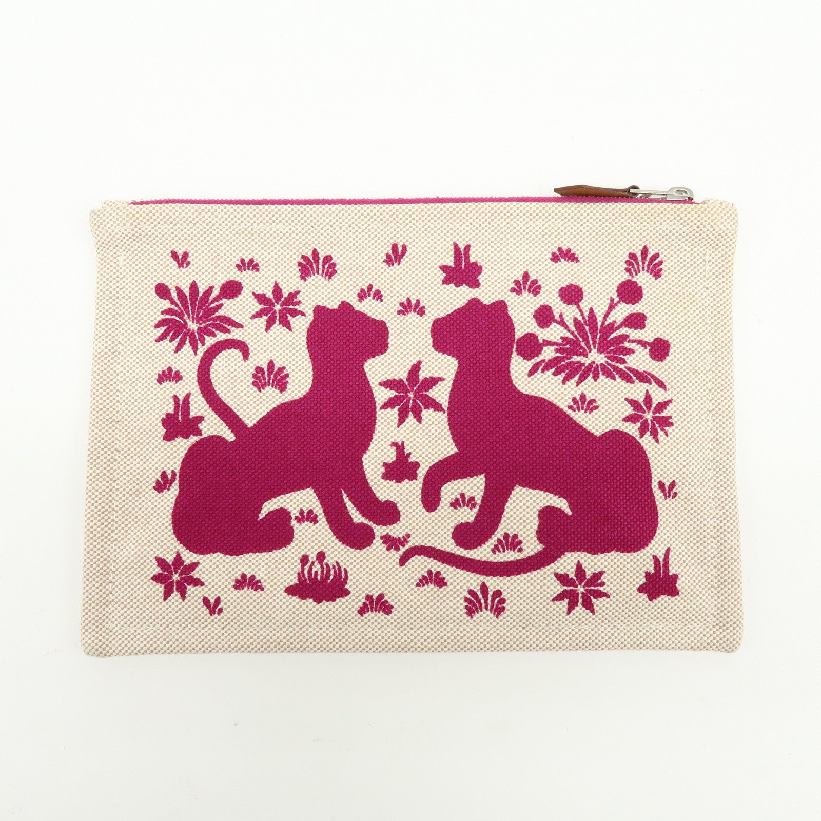 HERMES New Yachting PM Canvas Leather Flat Pouch Beige Purple