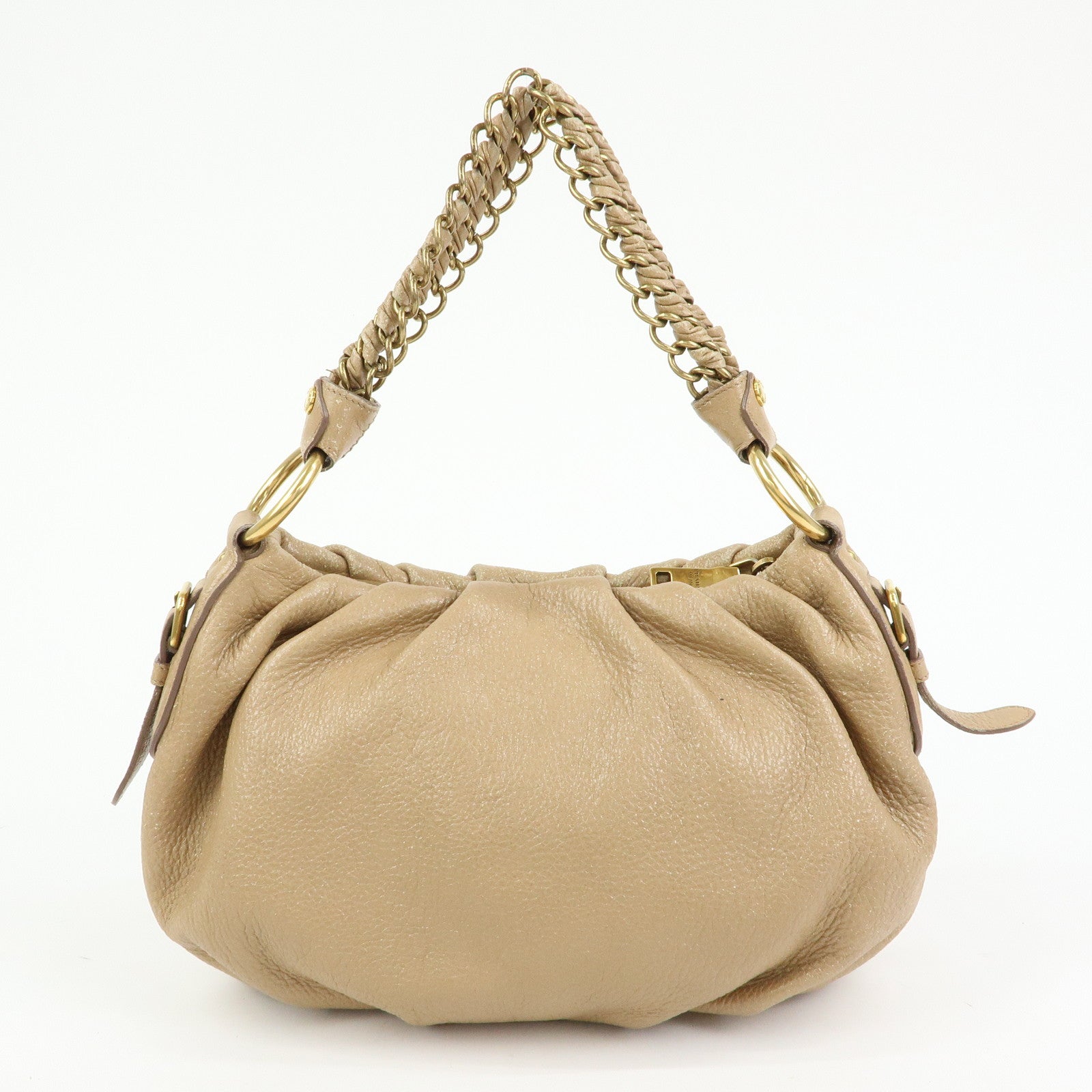 PRADA Logo Leather Chain One Shoulder Bag Light Brown BR4243