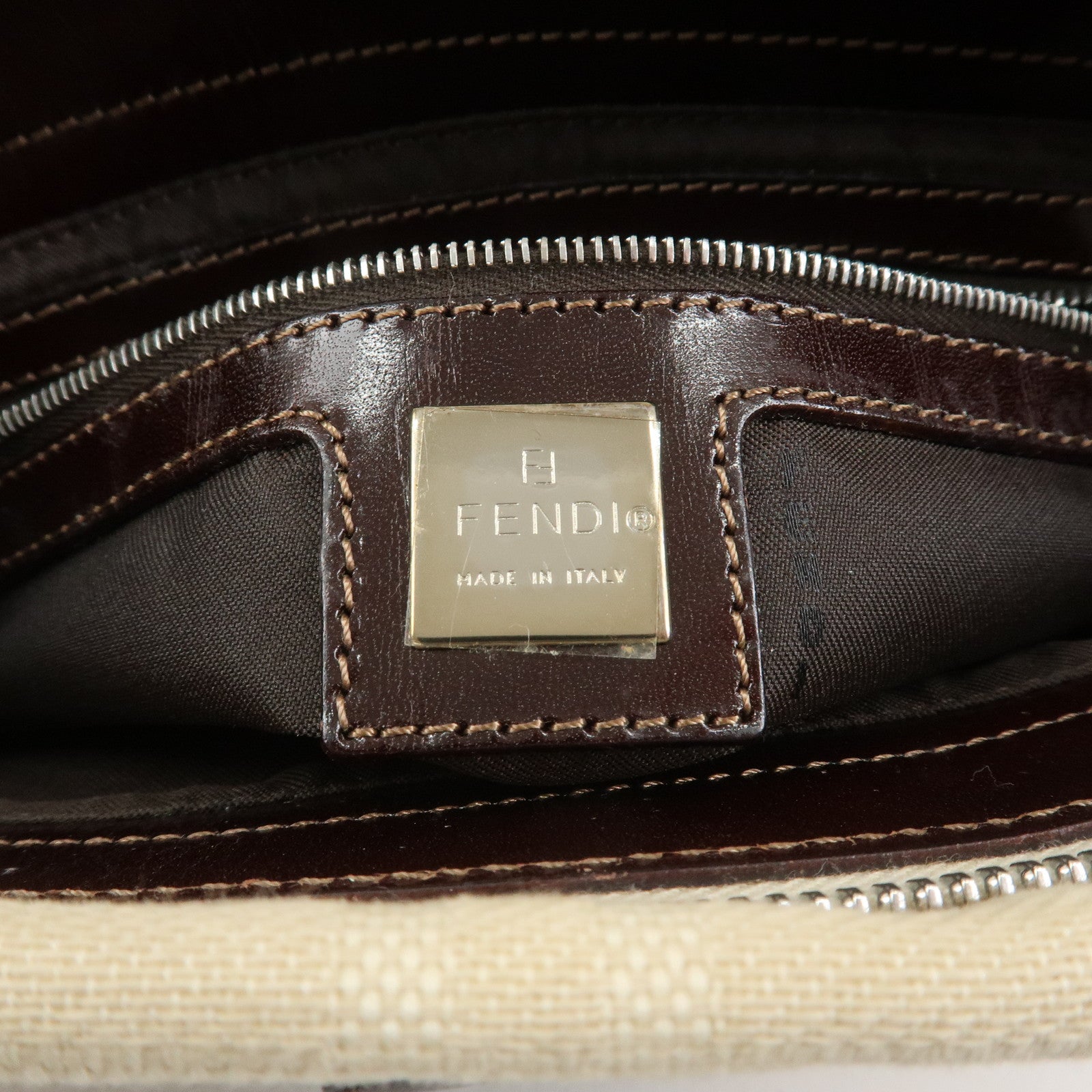 FENDI Zucca Canvas Leather Shoulder Bag Ivory Brown 26566