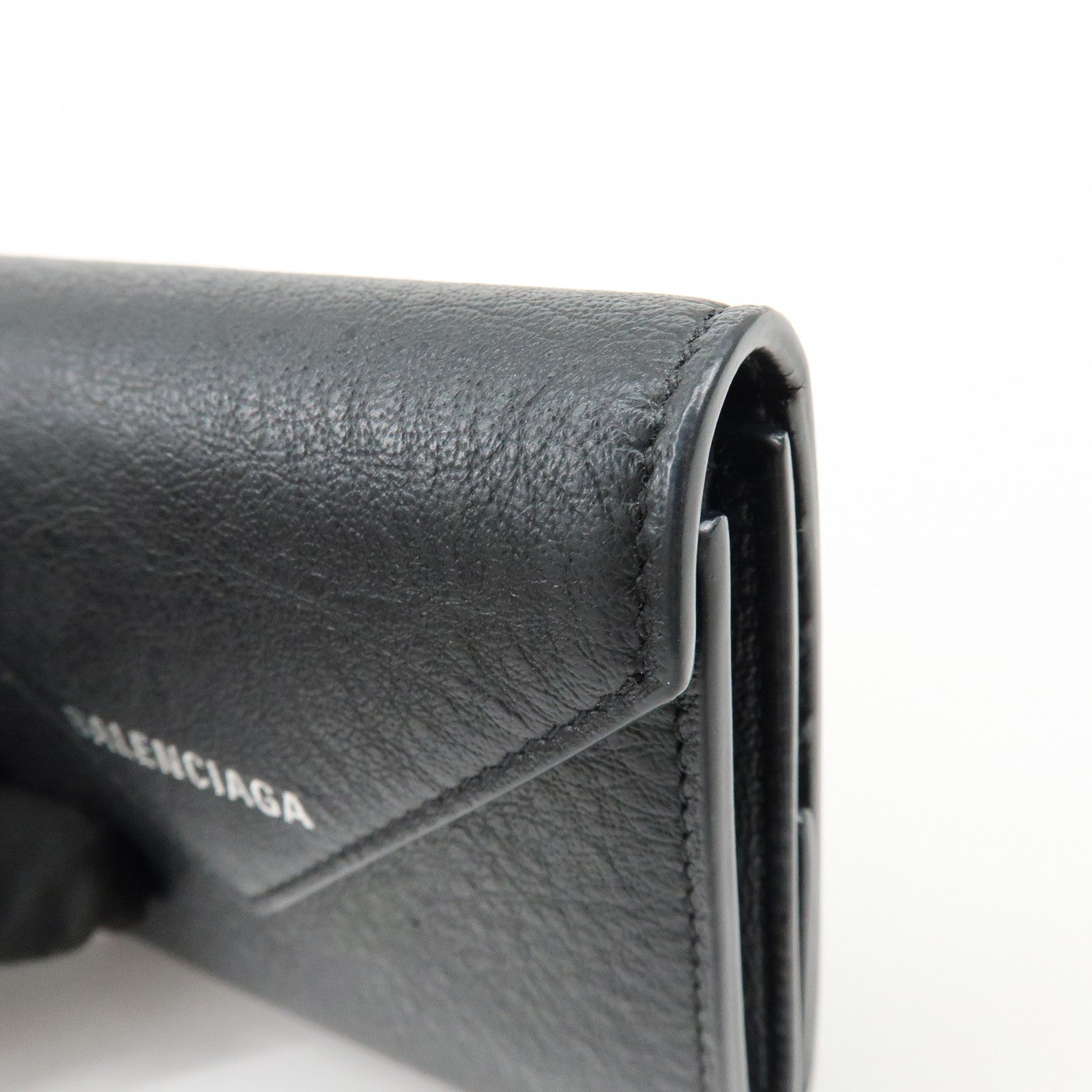 BALENCIAGA Logo Leather Bi-fold Compact Flap Wallet Black 637450