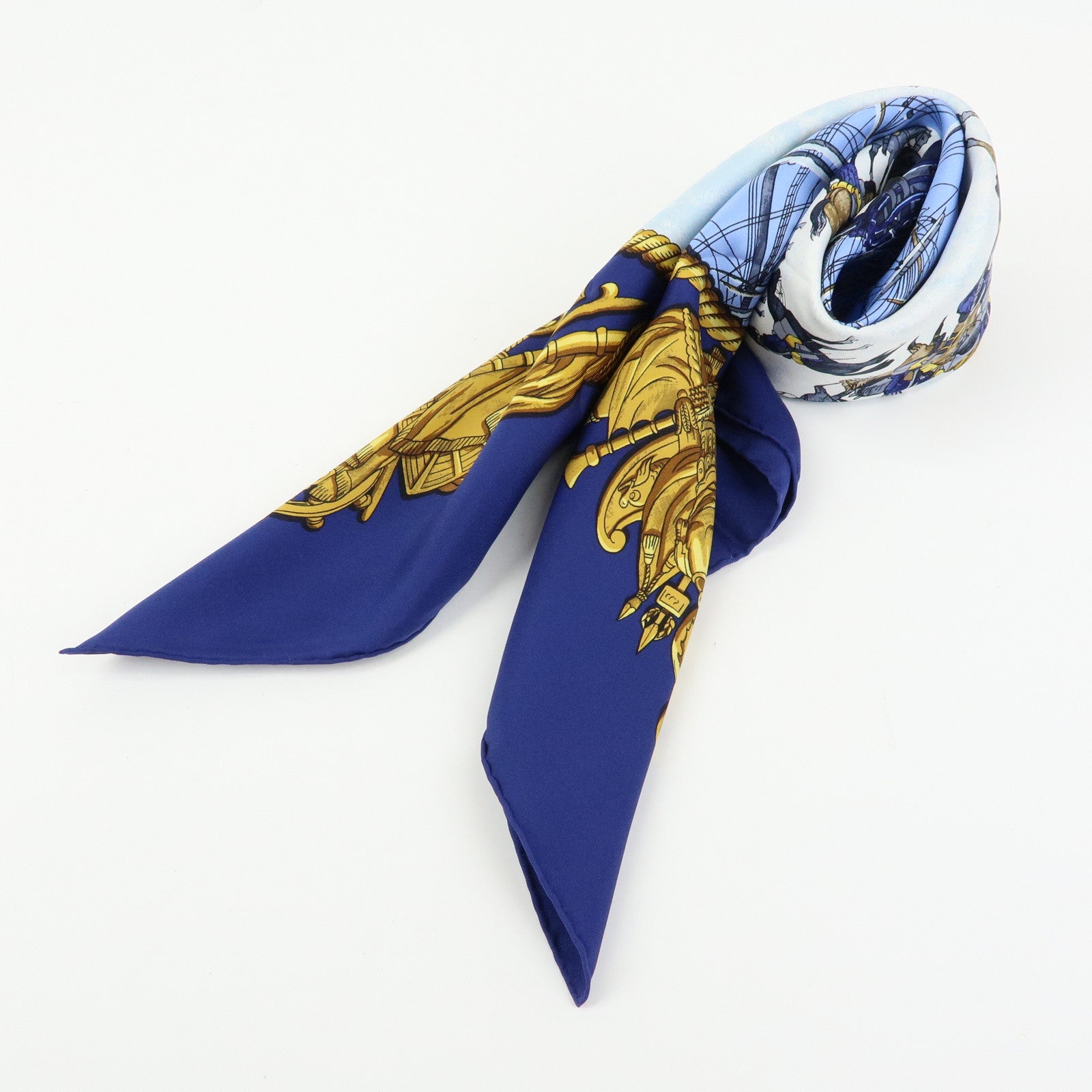 HERMES Carre 90 Silk 100% MARINE ET CAVALERIE Scarf